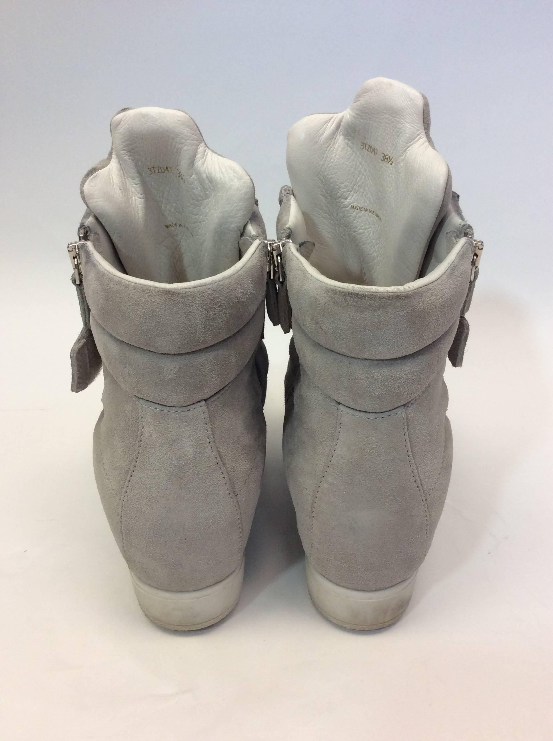 Women's Prada Grey Suede Zipped Platform Sneakers For Sale