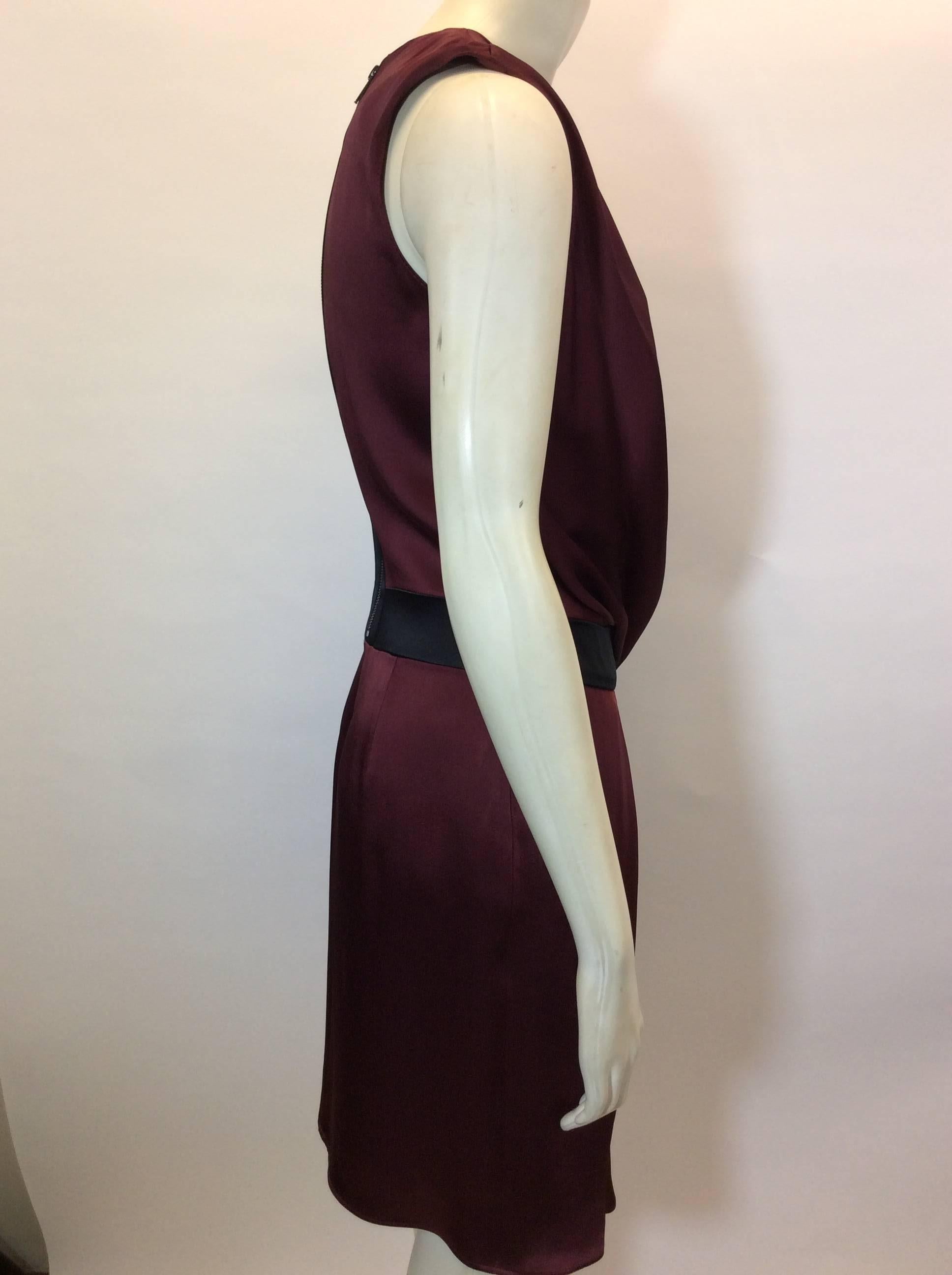 Helmut Lang Burgundy Draped Dress with Black Drop Waist Detail In New Condition For Sale In Narberth, PA