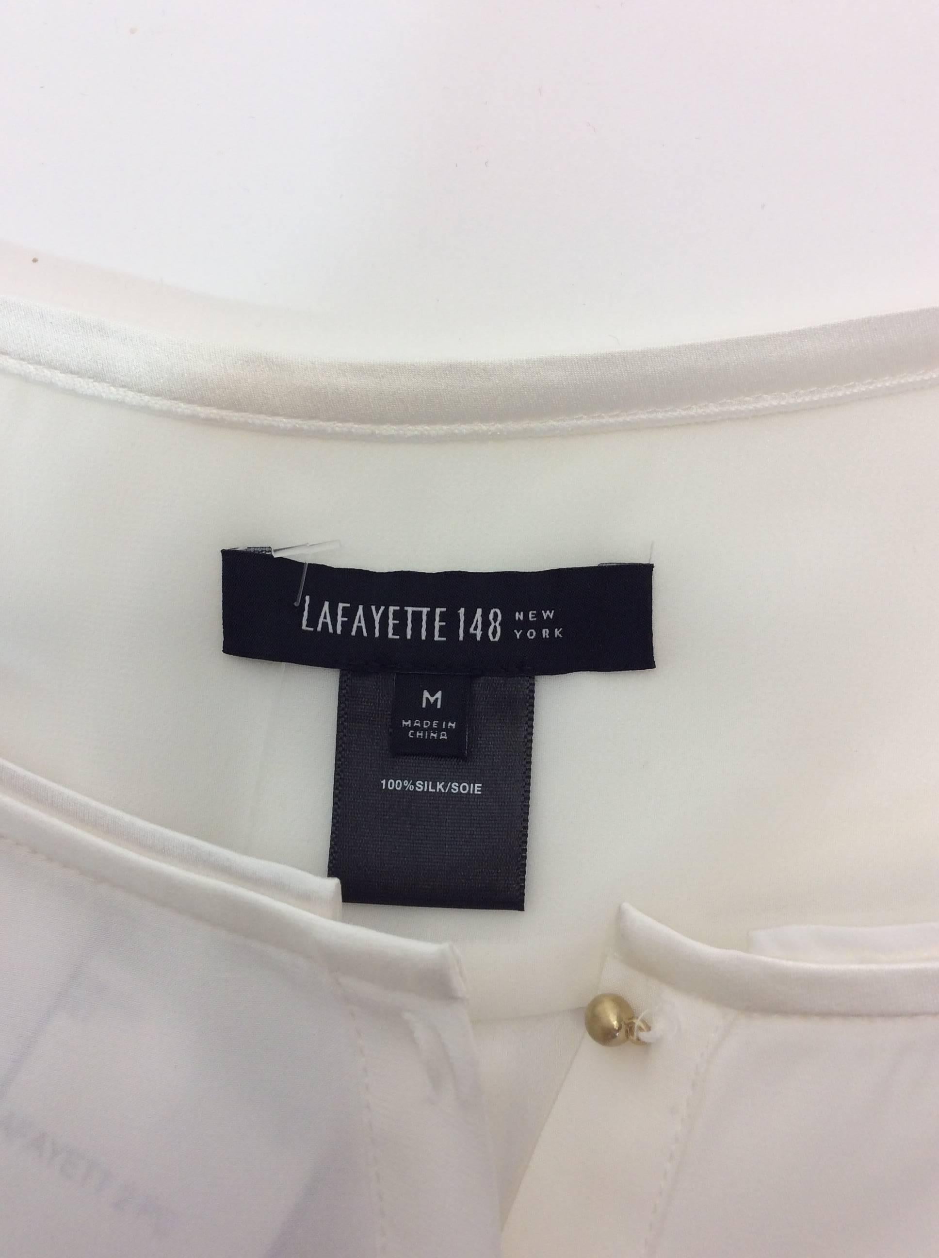 Women's Lafayette 148 White Silk Blouse with Button Detail For Sale