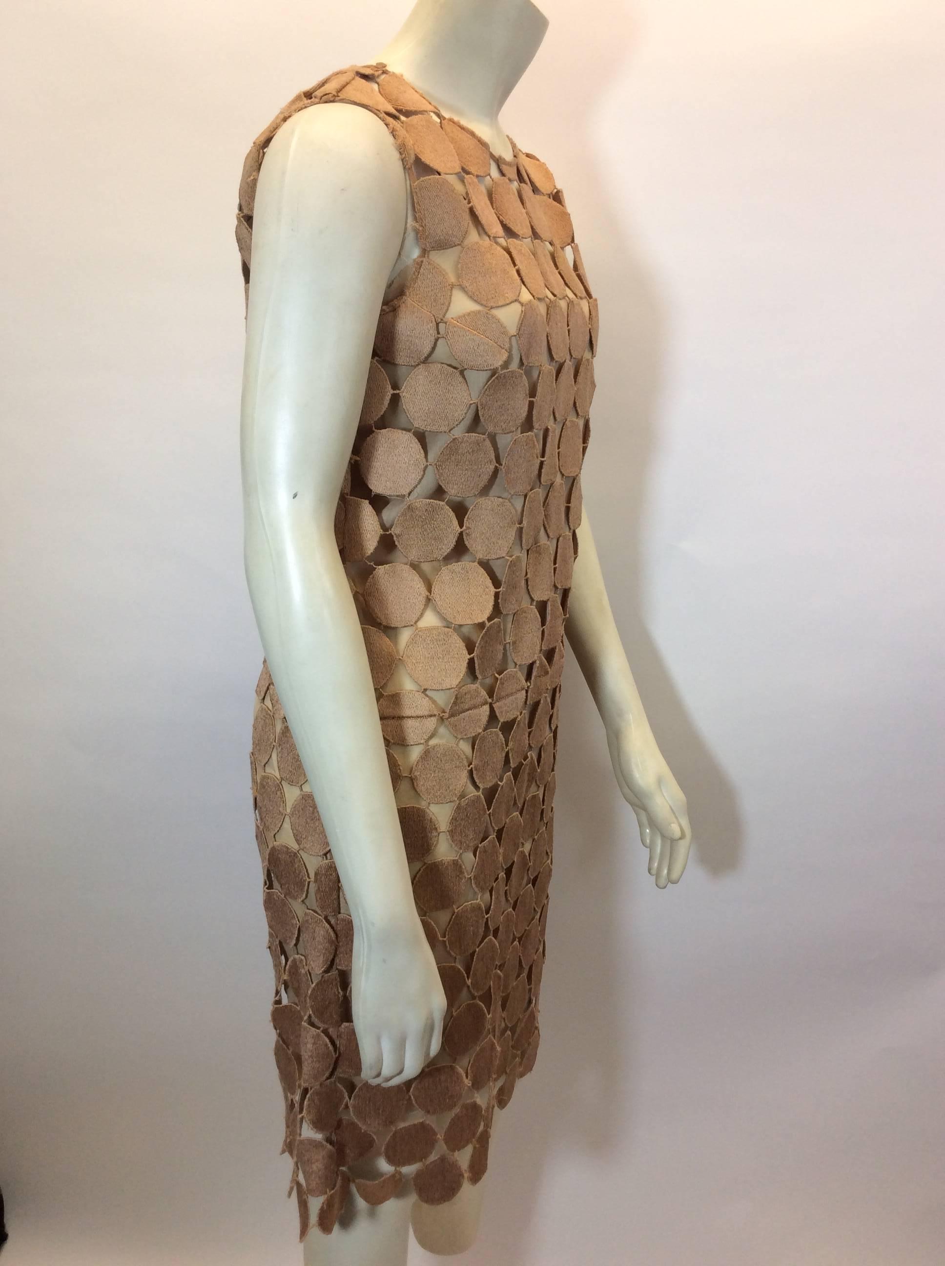 Brown Marni Tan Crocheted Circle Pattern Sheath Dress For Sale
