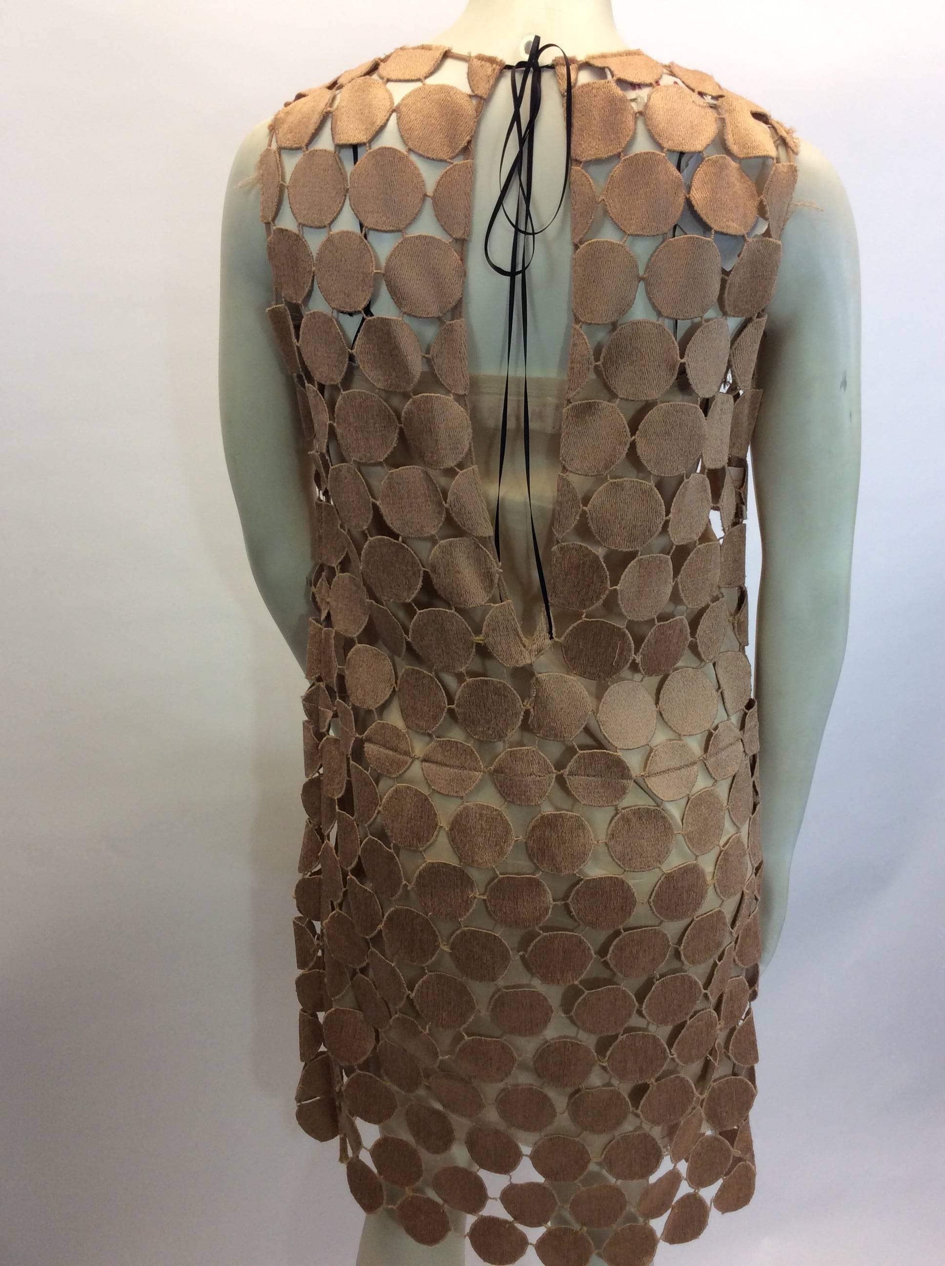 Marni Tan Crocheted Circle Pattern Sheath Dress In Excellent Condition For Sale In Narberth, PA