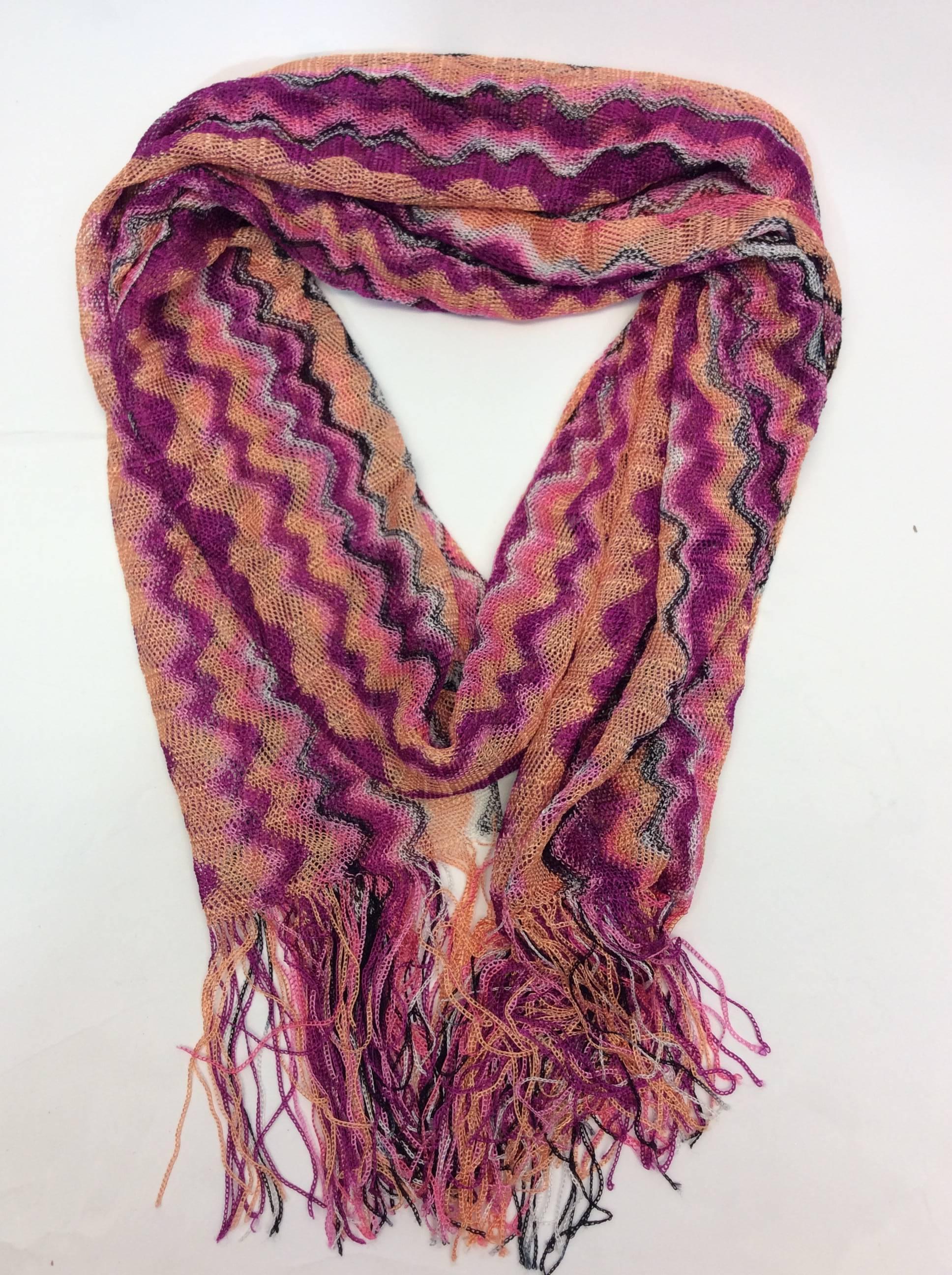 Women's Missoni Pink Chevron Knitted Scarf with Fringe For Sale