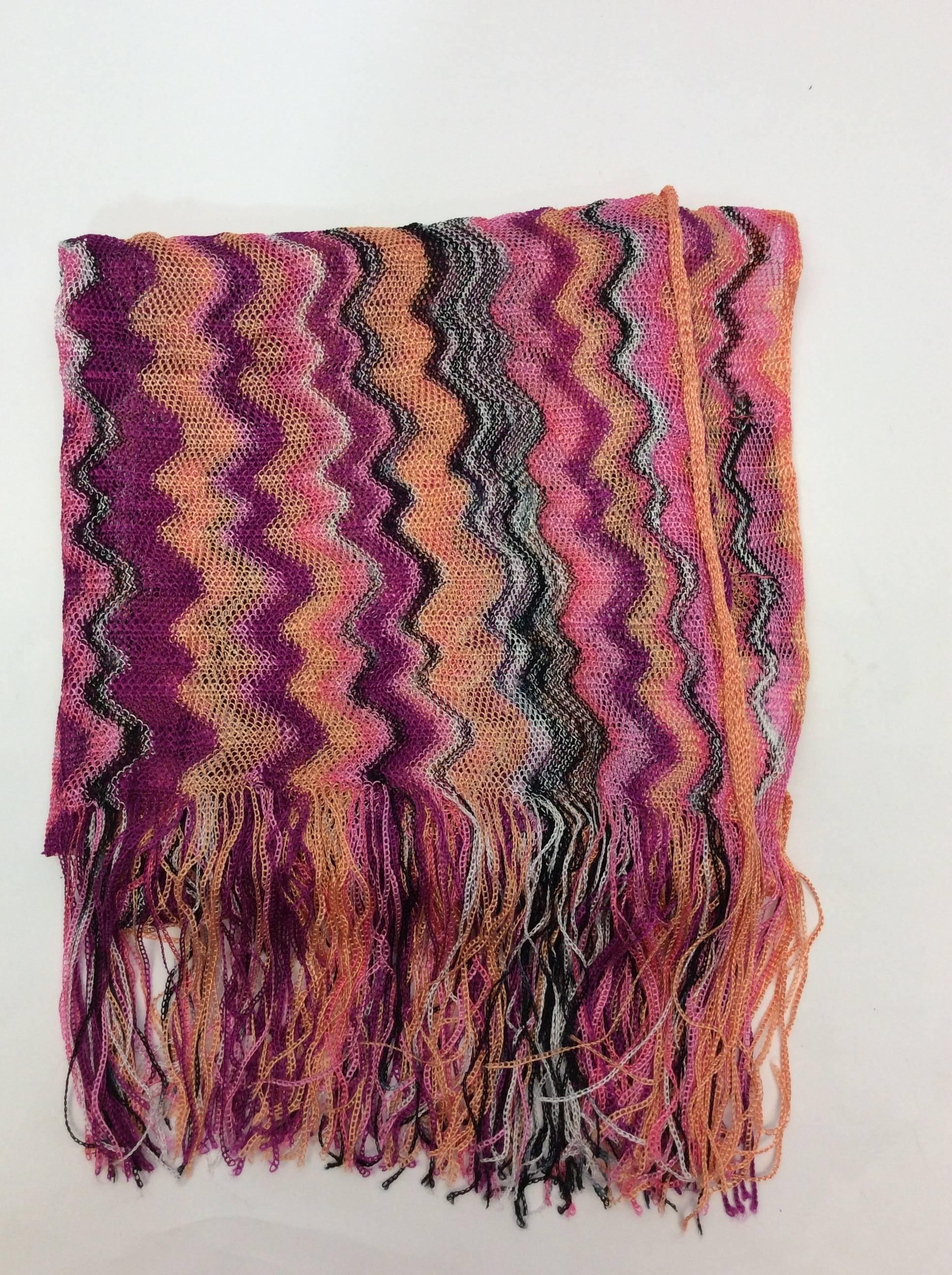 Missoni Pink Chevron Knitted Scarf with Fringe For Sale 1