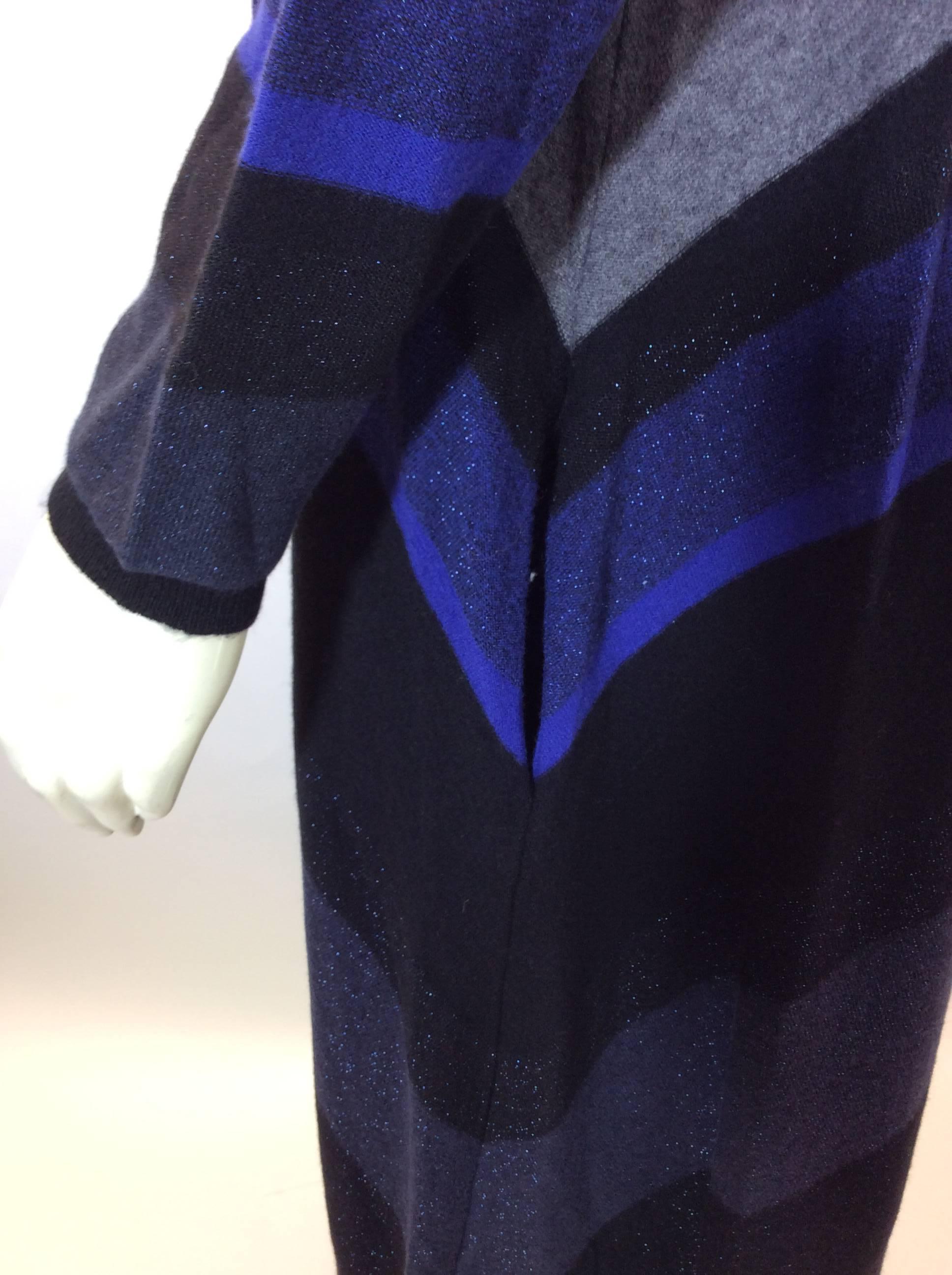 Sonia Rykiel Blue and Grey Chevron Sweater Dress For Sale 1