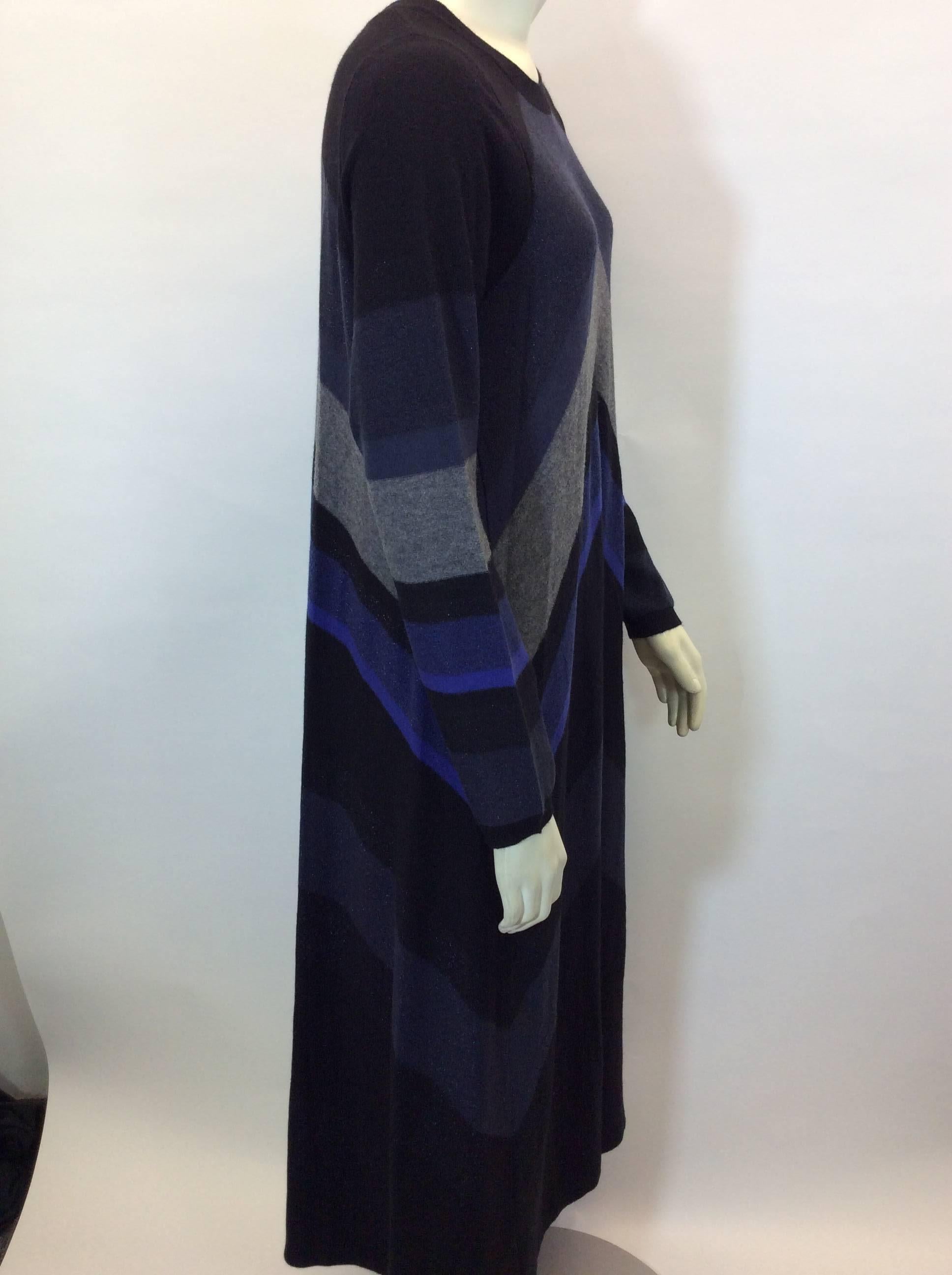 Gray Sonia Rykiel Blue and Grey Chevron Sweater Dress For Sale