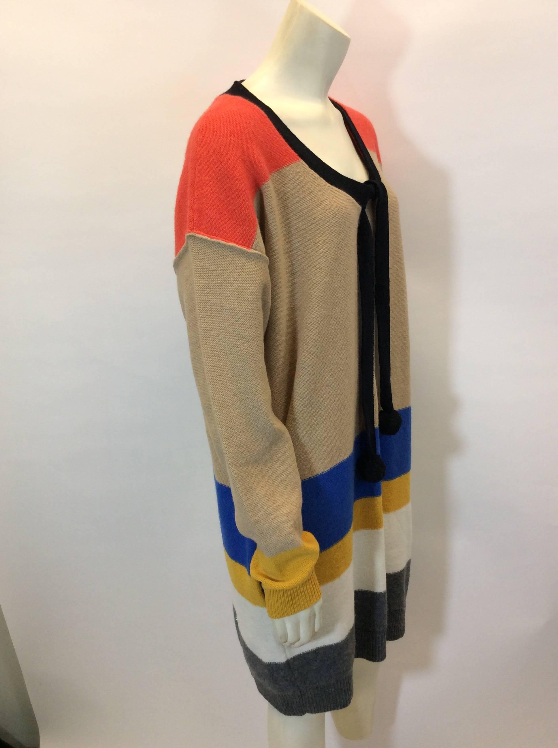 Sonia Rykiel Multicolor Striped Tunic with Pom Pom Neck Tie In Excellent Condition For Sale In Narberth, PA
