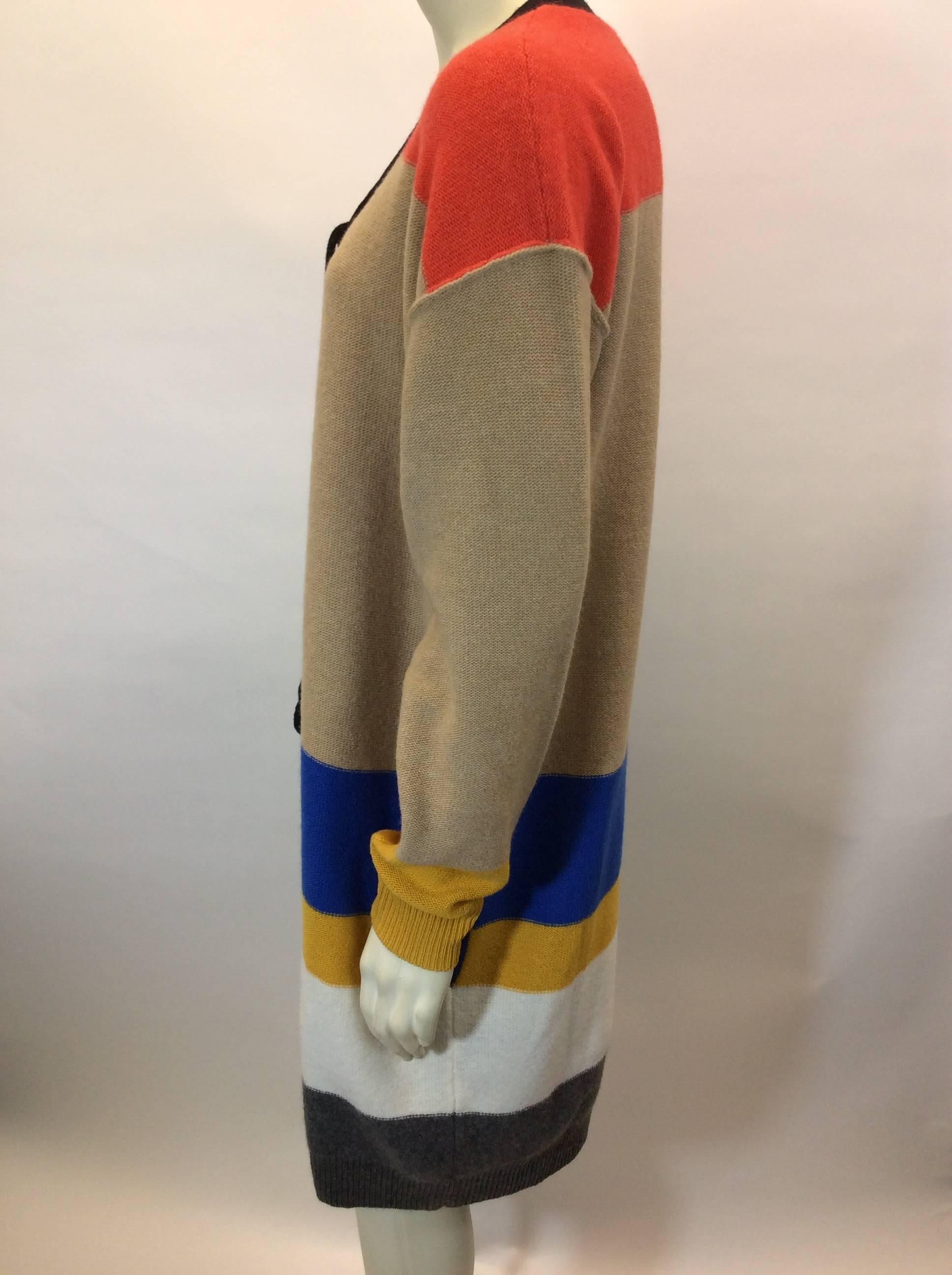 Brown Sonia Rykiel Multicolor Striped Tunic with Pom Pom Neck Tie For Sale