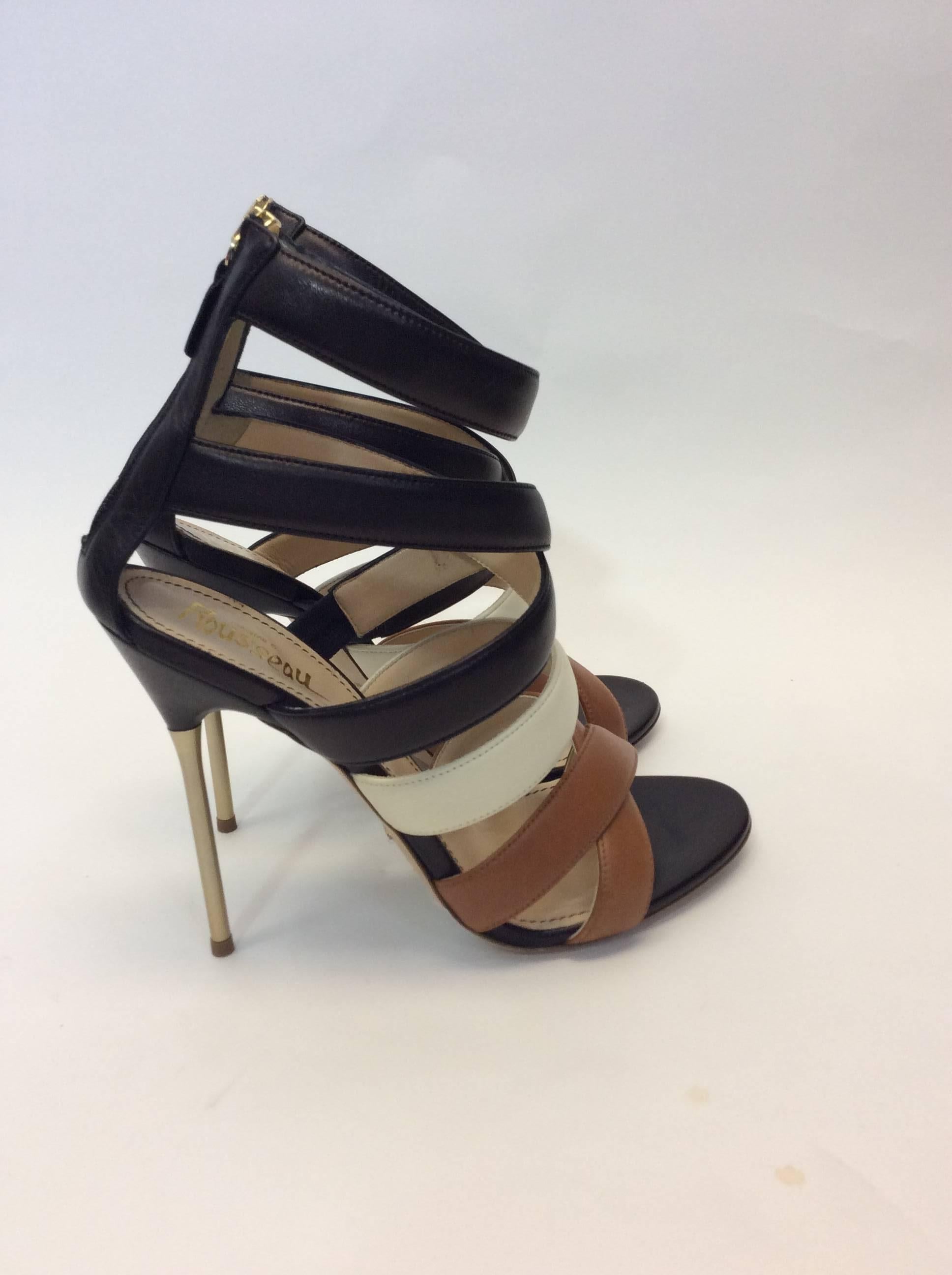 Jerome C Rousseau Floyd Multi Strappy Leather Heels In Excellent Condition For Sale In Narberth, PA