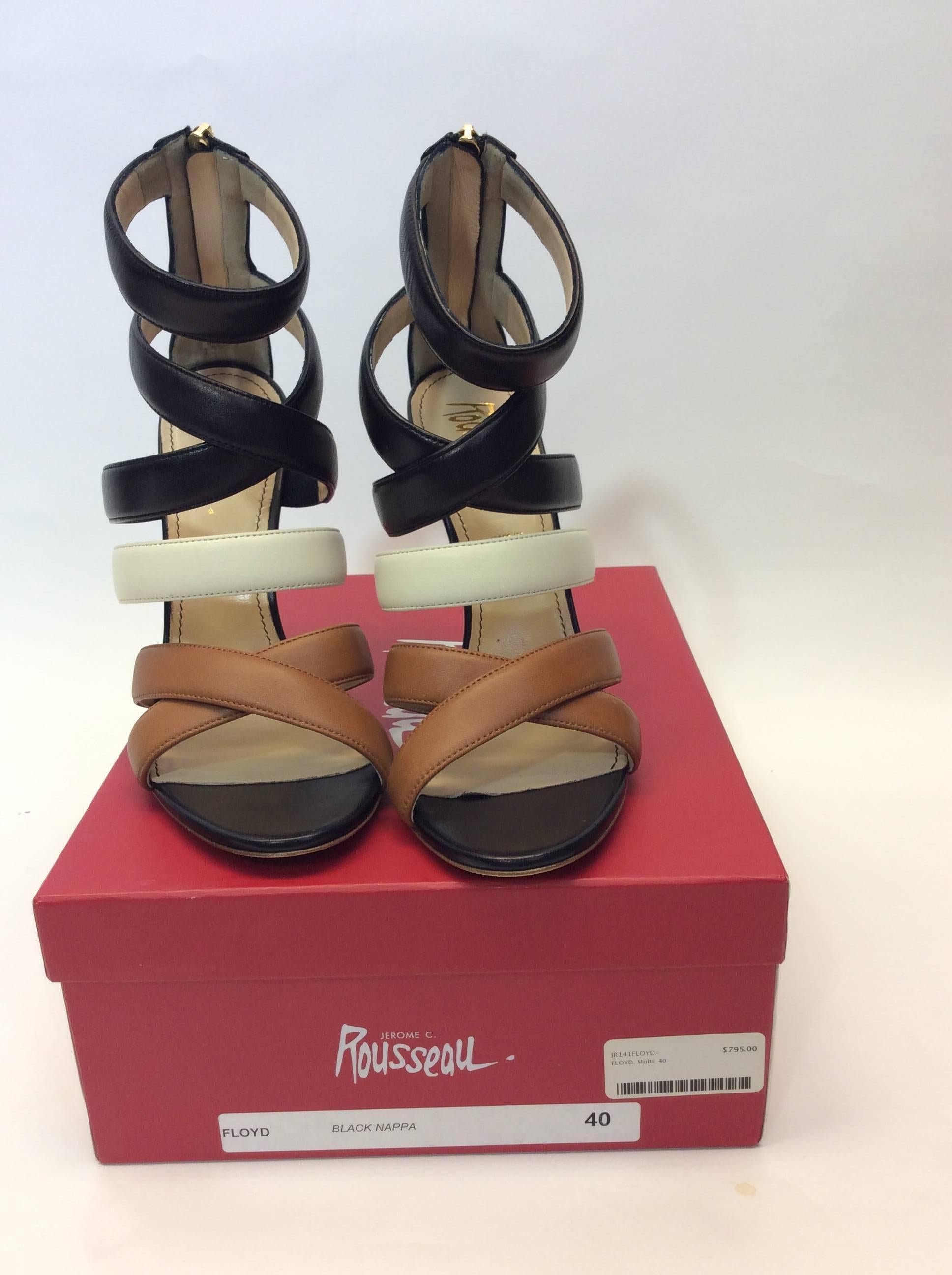 Jerome C Rousseau Floyd Multi Strappy Leather Heels For Sale 1