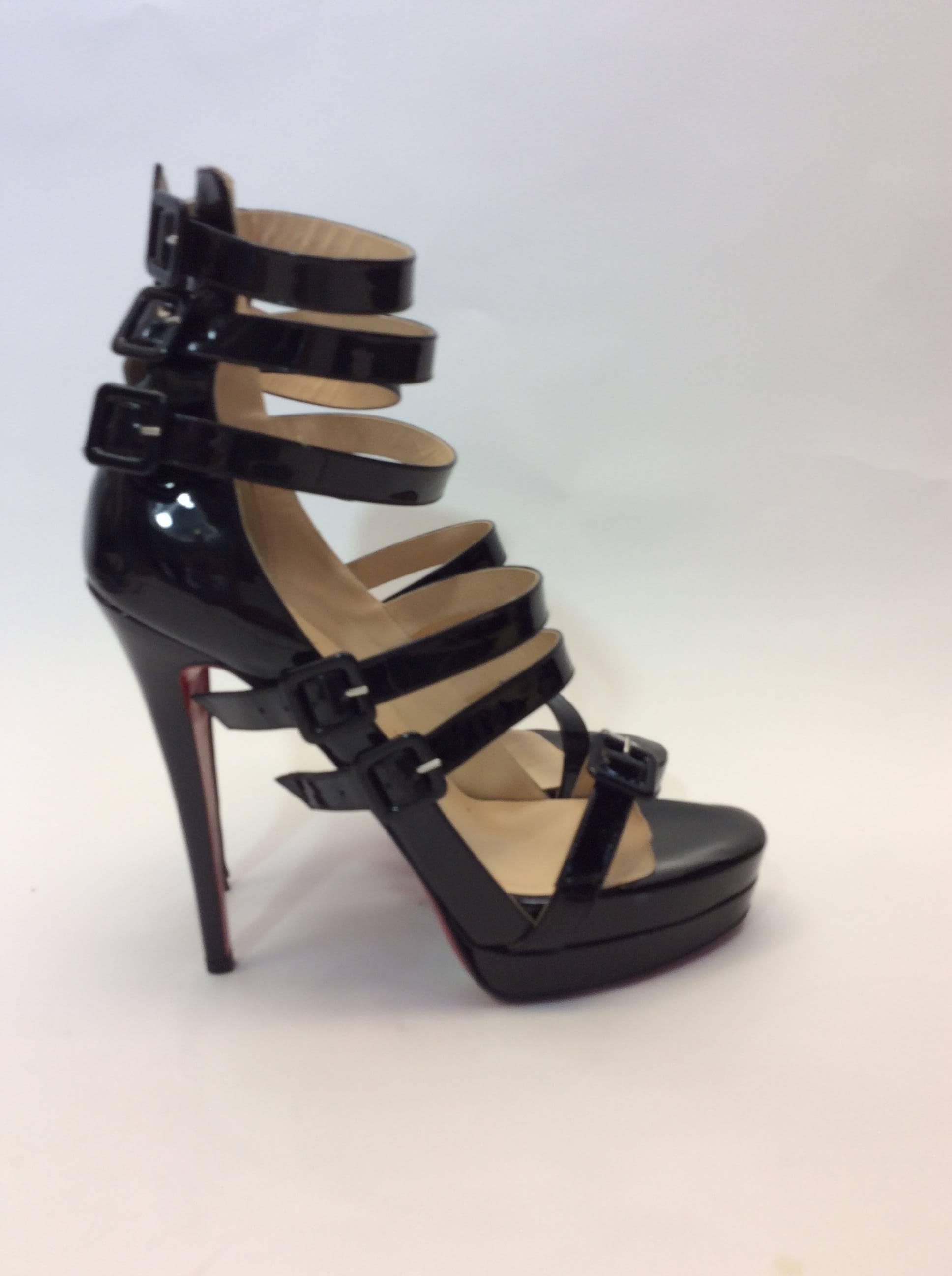 Women's Christian Louboutin Patent Leather Platform Strappy Stilettos For Sale