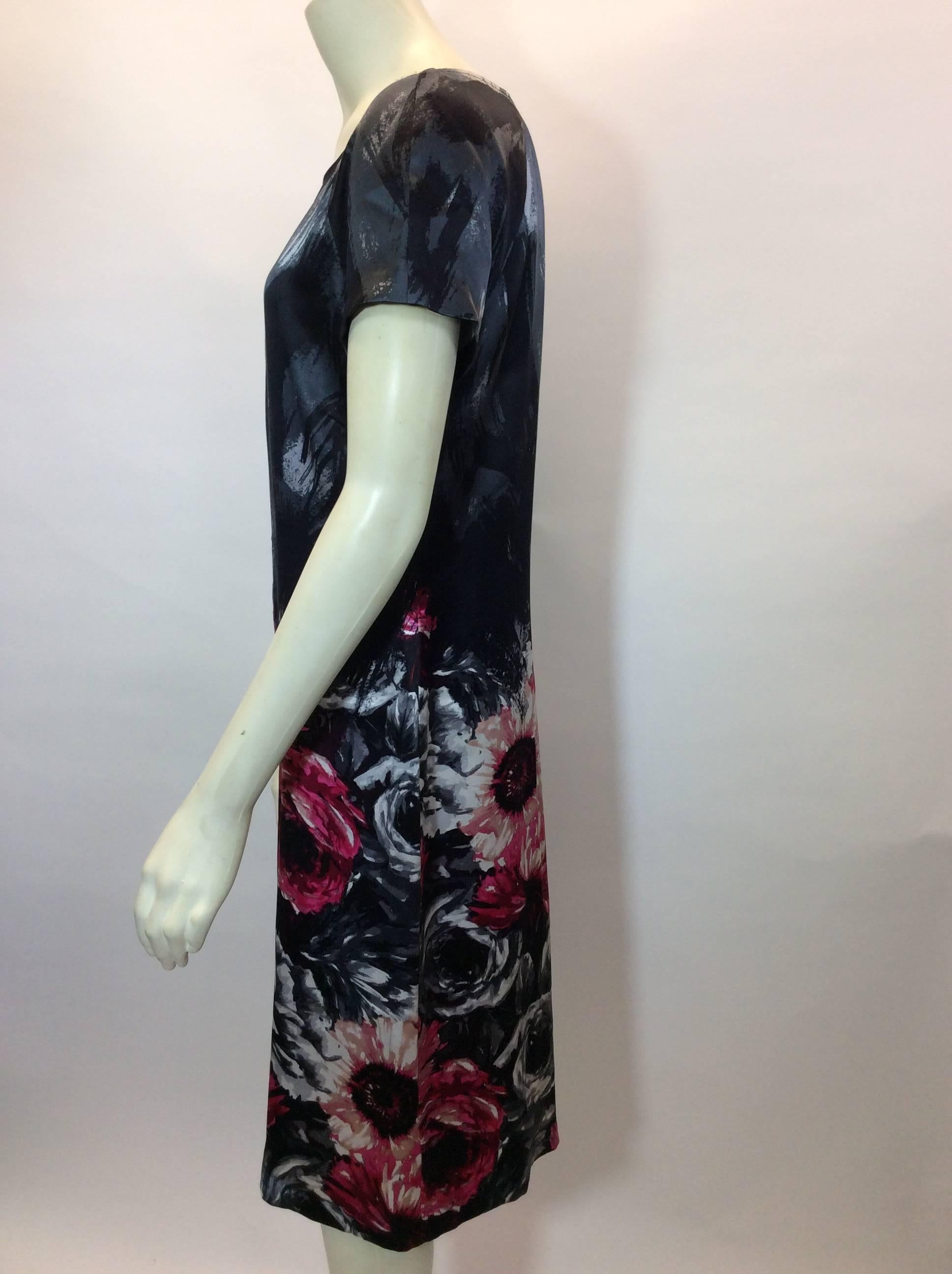 Black St. John Floral Printed Silk Dress For Sale