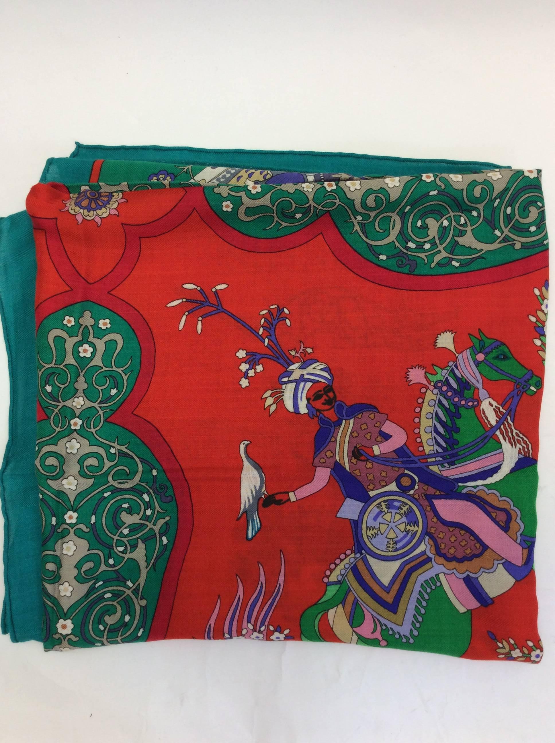 Blue Hermes Red And Bright Green Printed Scarf For Sale