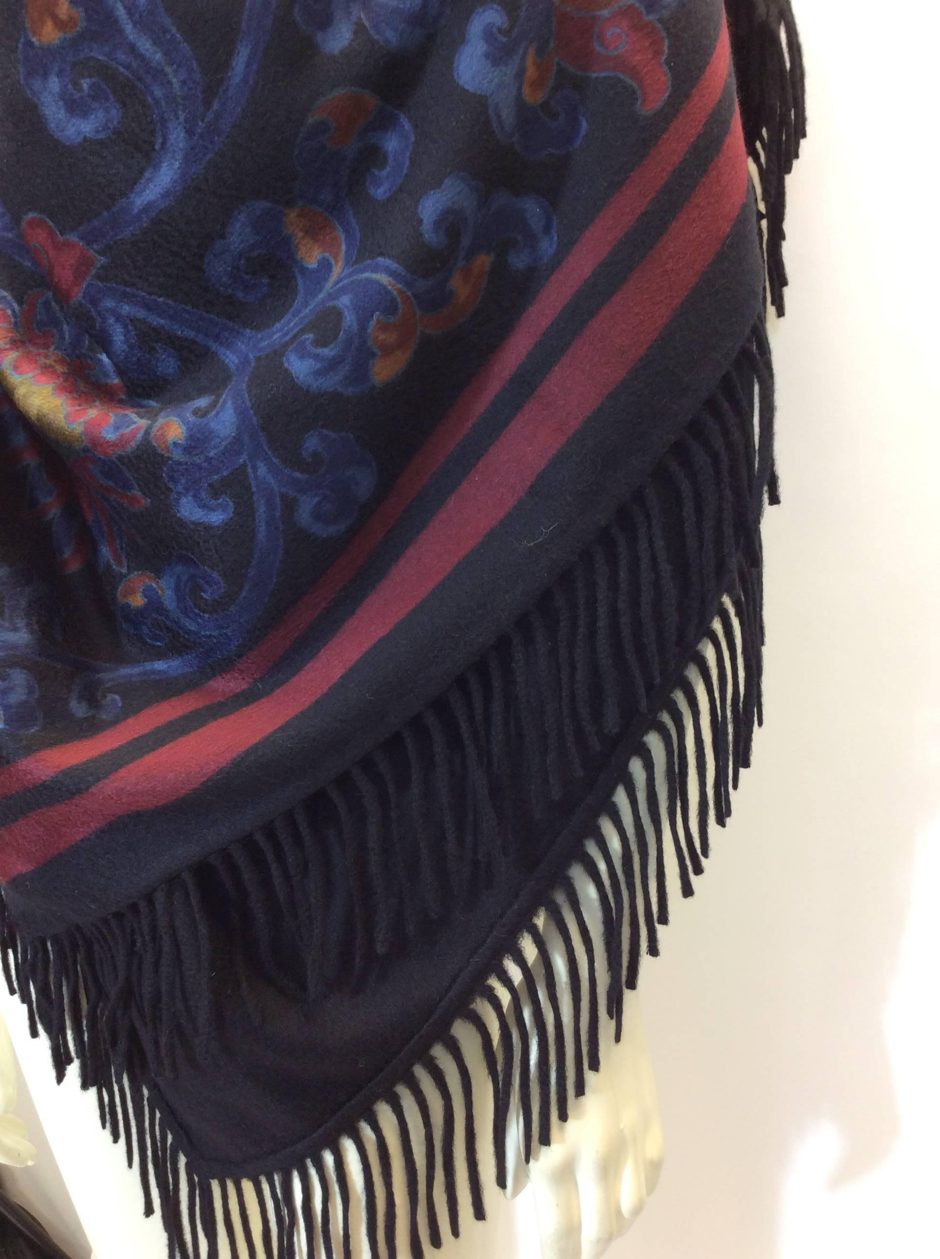 Black Loro Piana Printed Cashmere Fringe Shawl