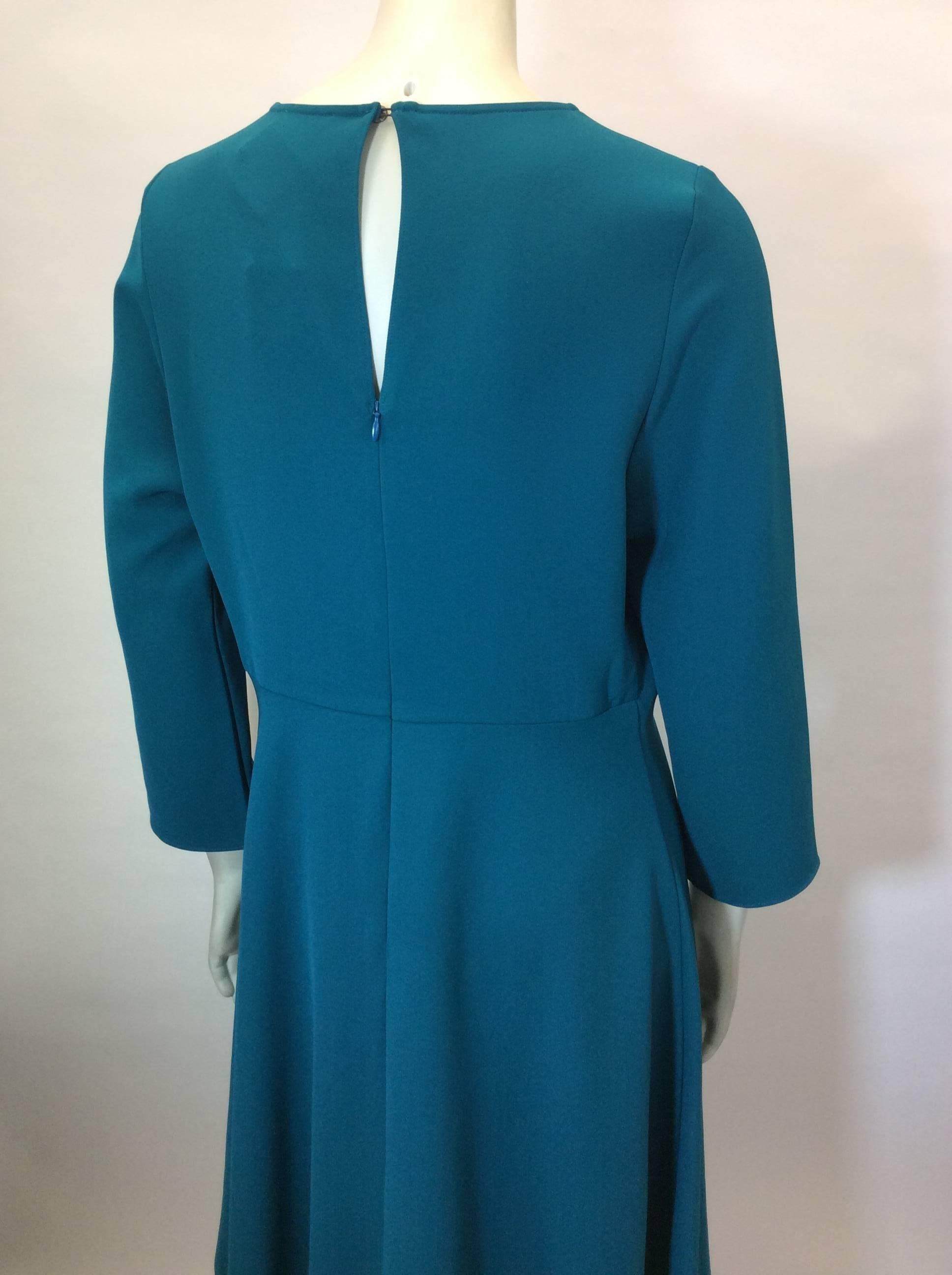 Parosh Teal Skater Style Dress with 3/4 Sleeves In New Condition For Sale In Narberth, PA