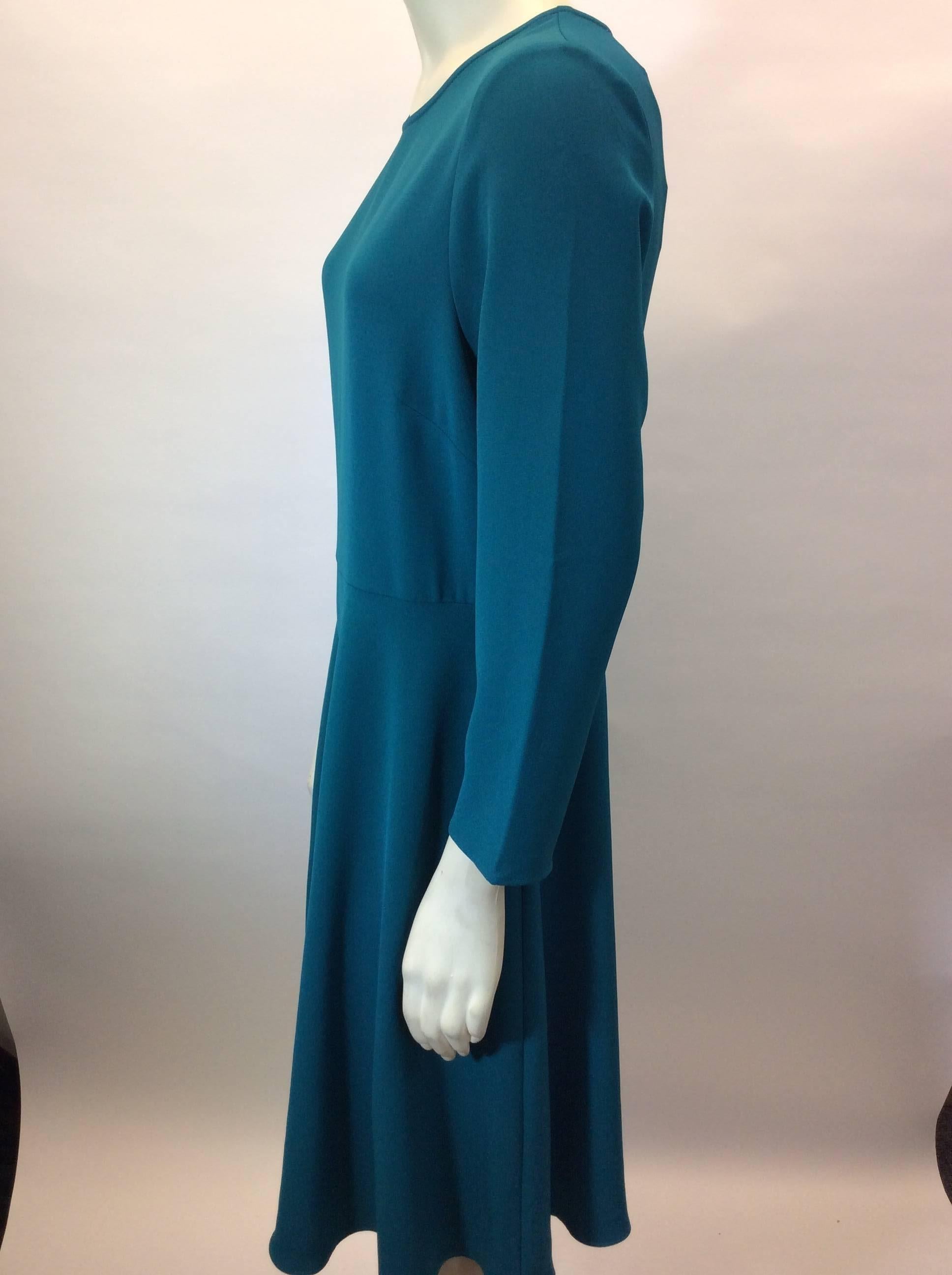 Blue Parosh Teal Skater Style Dress with 3/4 Sleeves For Sale