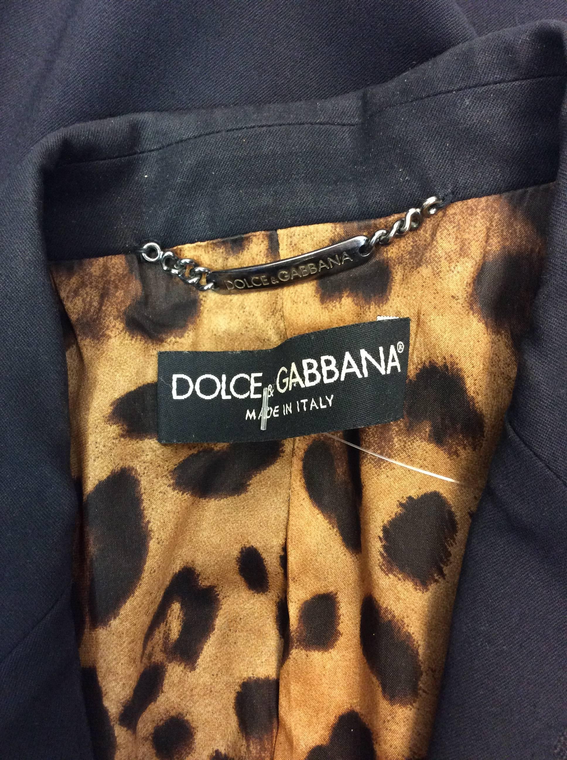 Dolce & Gabbana Navy Pantsuit with One Button Blazer For Sale 3