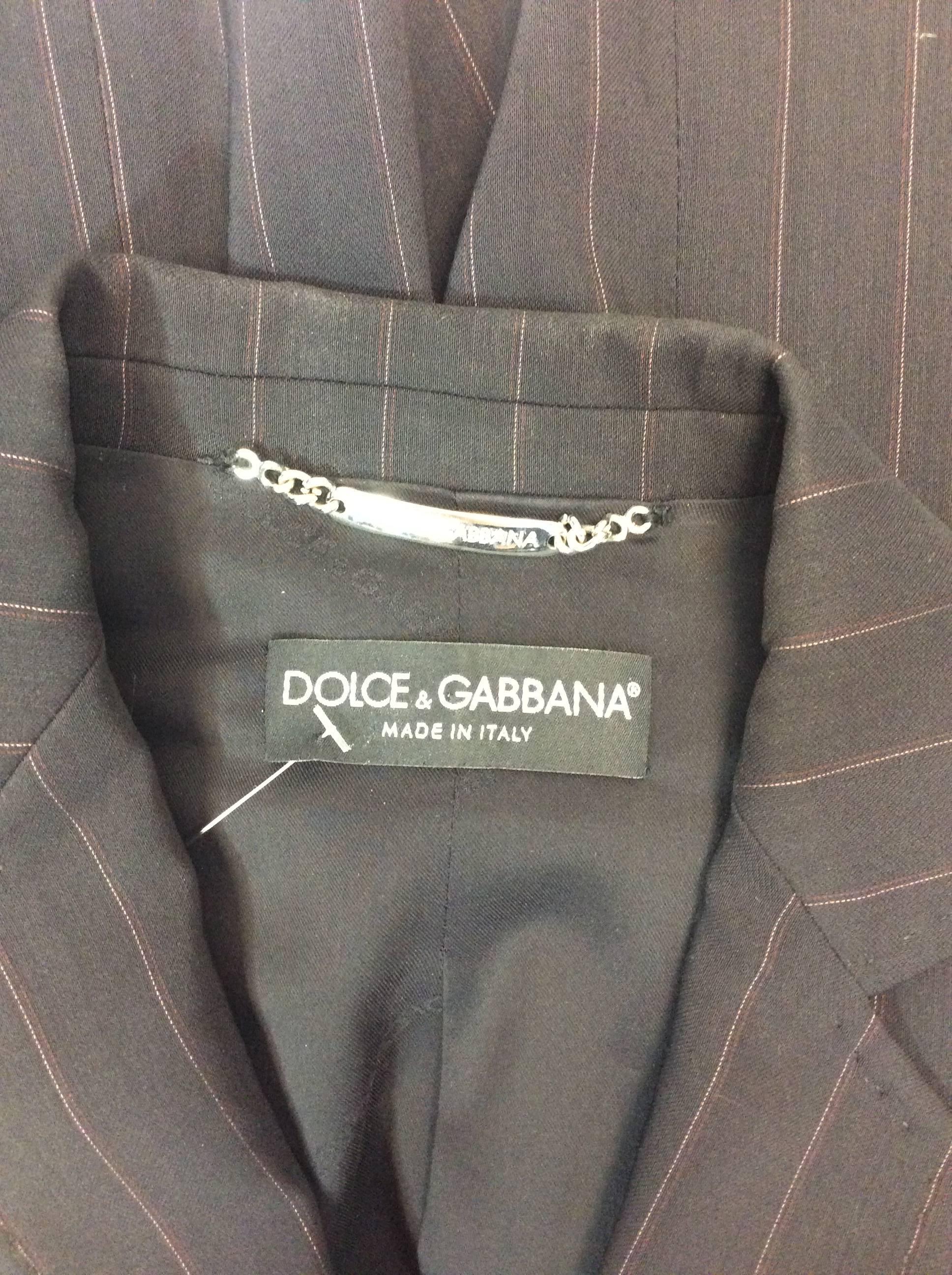 Dolce & Gabbana Black Pantsuit with Red Toned Pinstripes For Sale 3