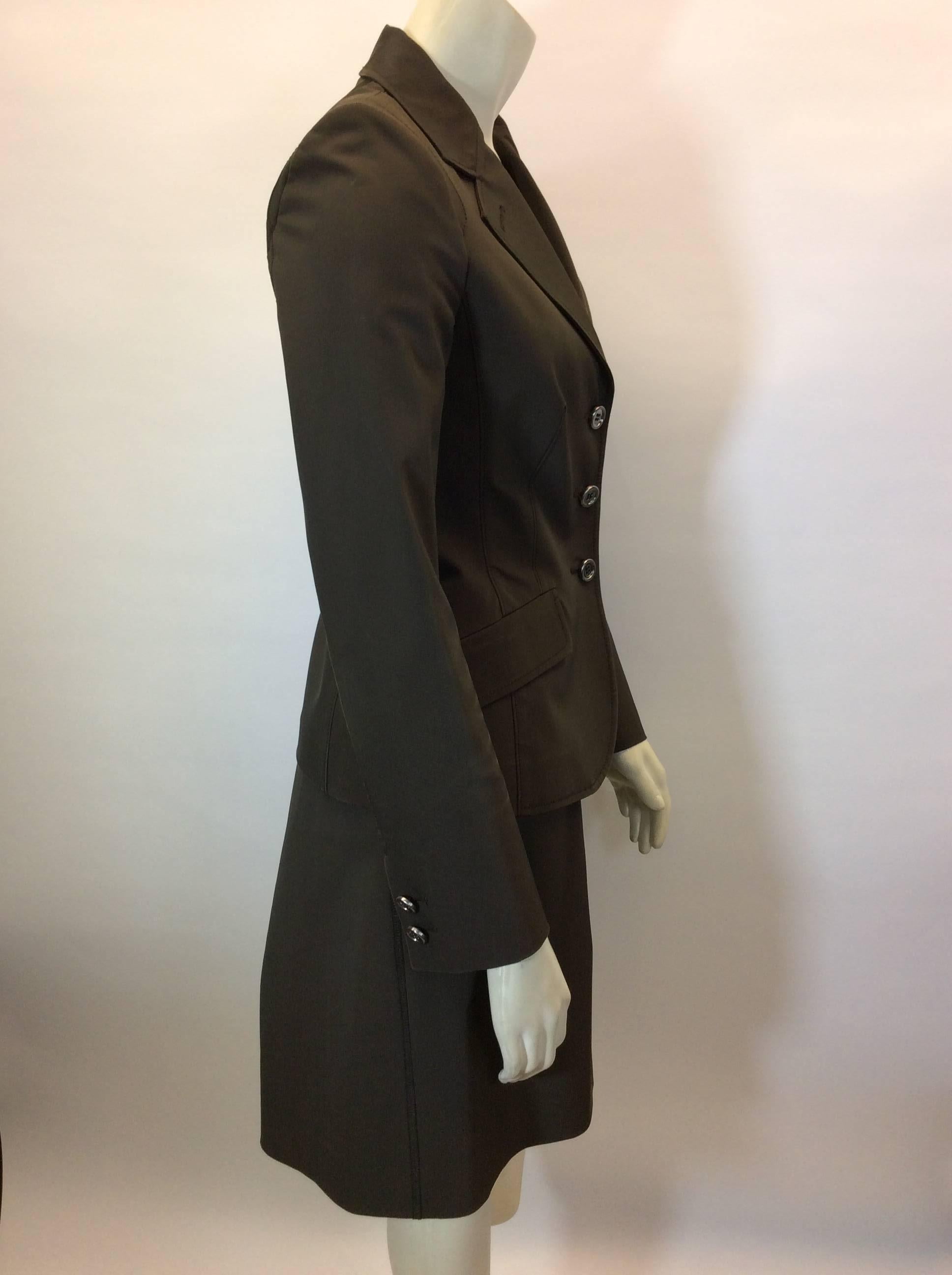 Black Prada Brown Skirt Suit with 3 Button Blazer For Sale