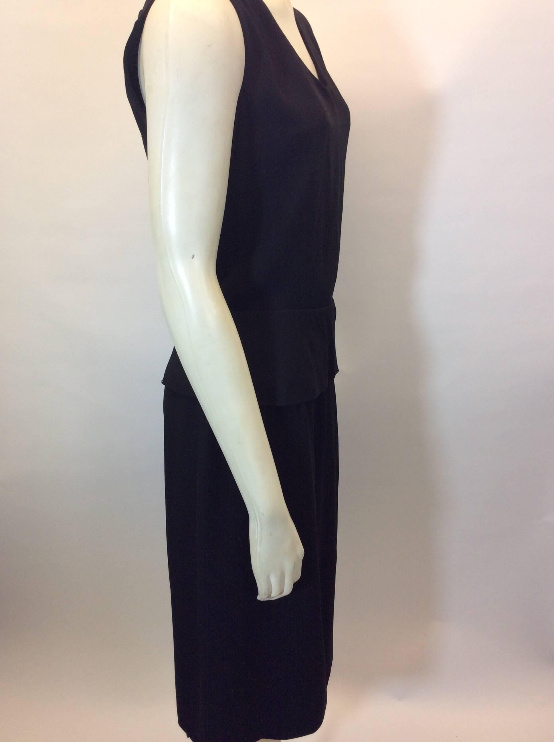 Chloe Black V-Neck Dress with Peplum Detail In Excellent Condition For Sale In Narberth, PA