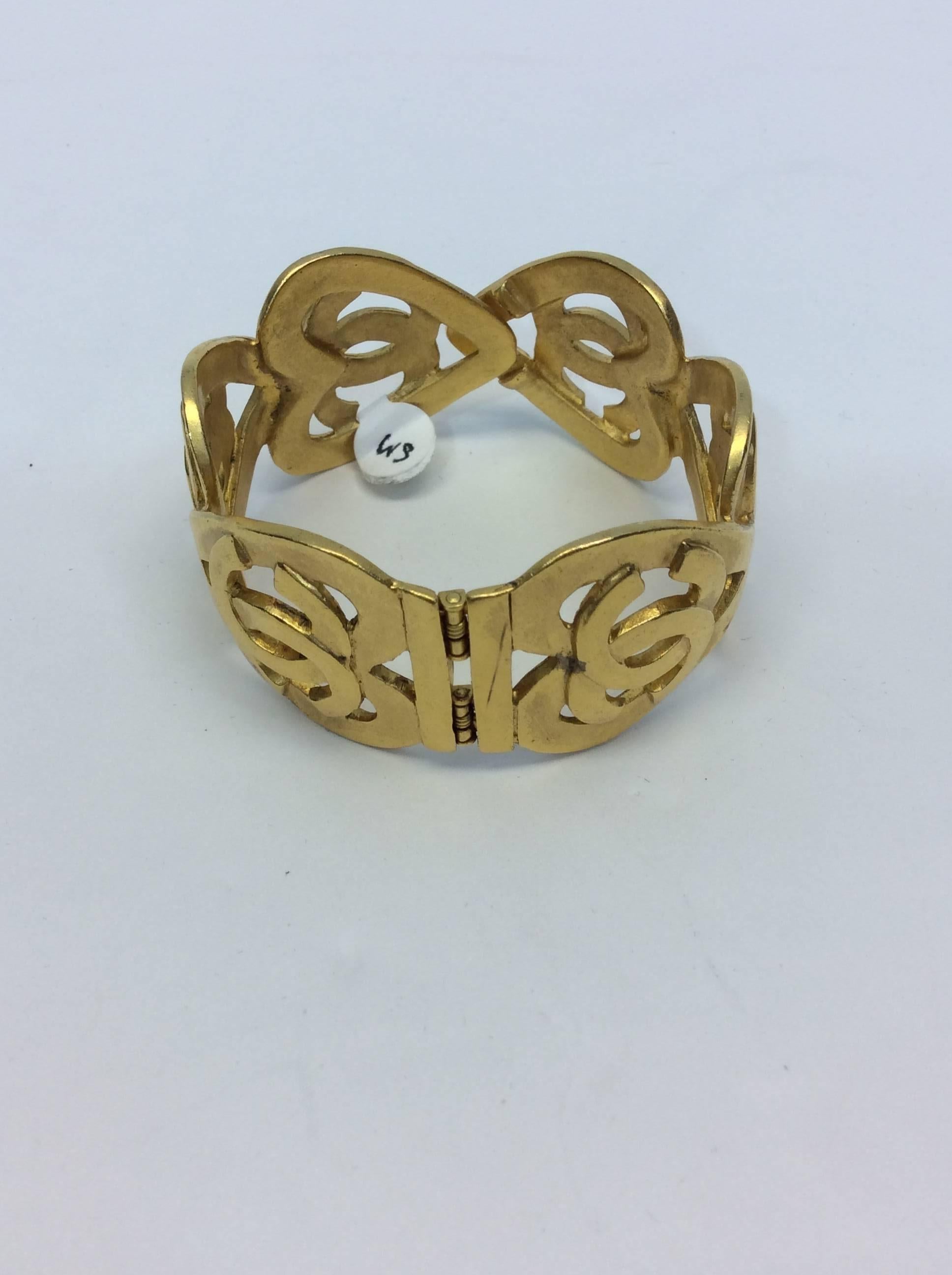 Chanel Gold Plated Heart Cuff and Earring Set In Good Condition For Sale In Narberth, PA