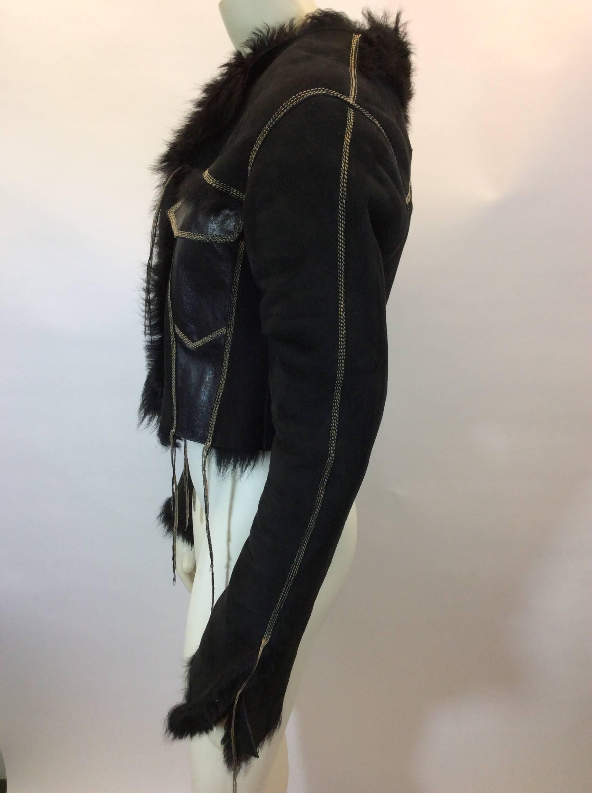 Garage Black Suede Cropped Jacket with Shearling Lining In Excellent Condition For Sale In Narberth, PA