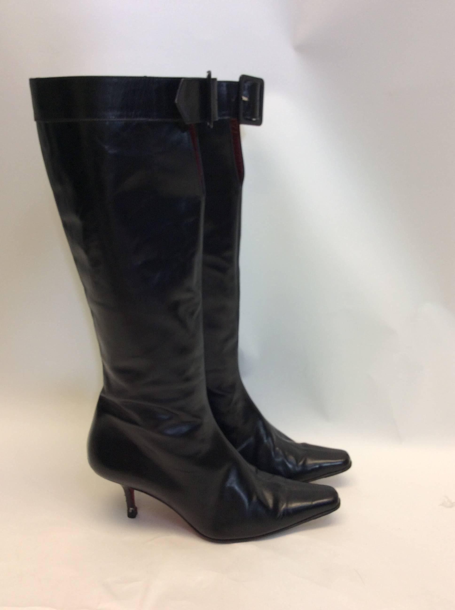 Women's Christian Louboutin Black Leather Buckle Boots For Sale