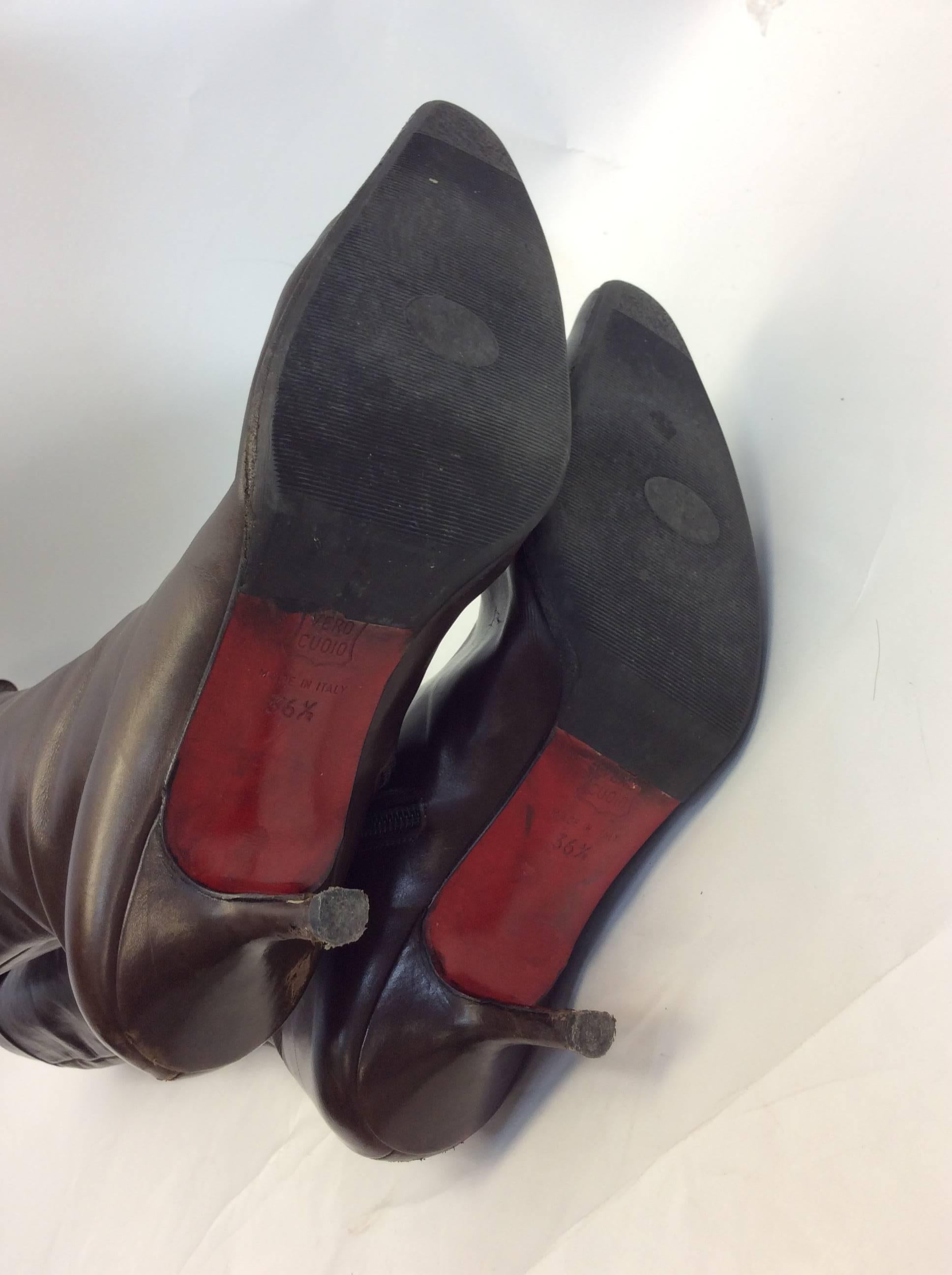 Christian Louboutin Brown Leather Buckle Boots In Good Condition For Sale In Narberth, PA