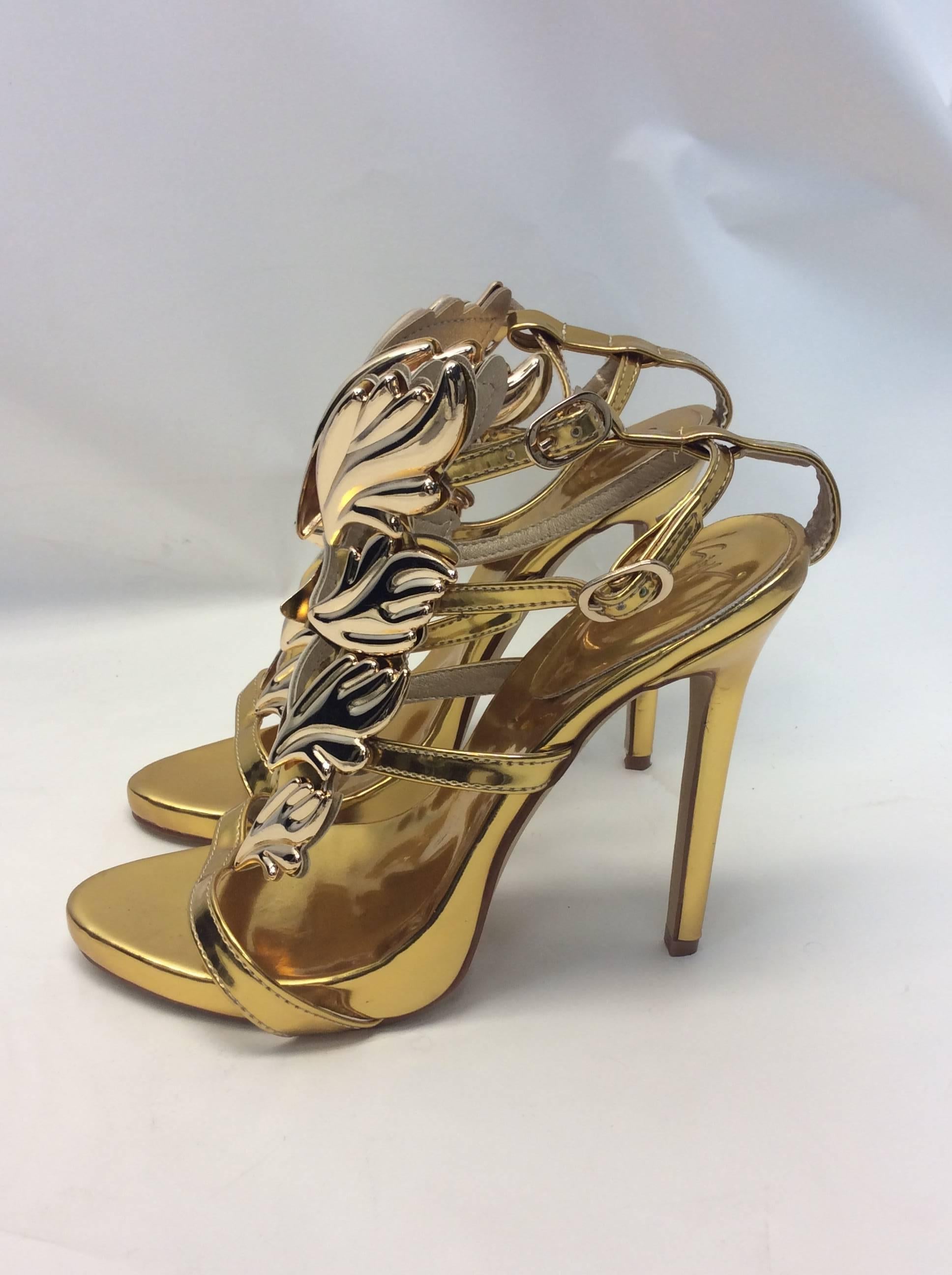 Brown Guiseppe Zanotti Metal Wing Strappy Heels For Sale