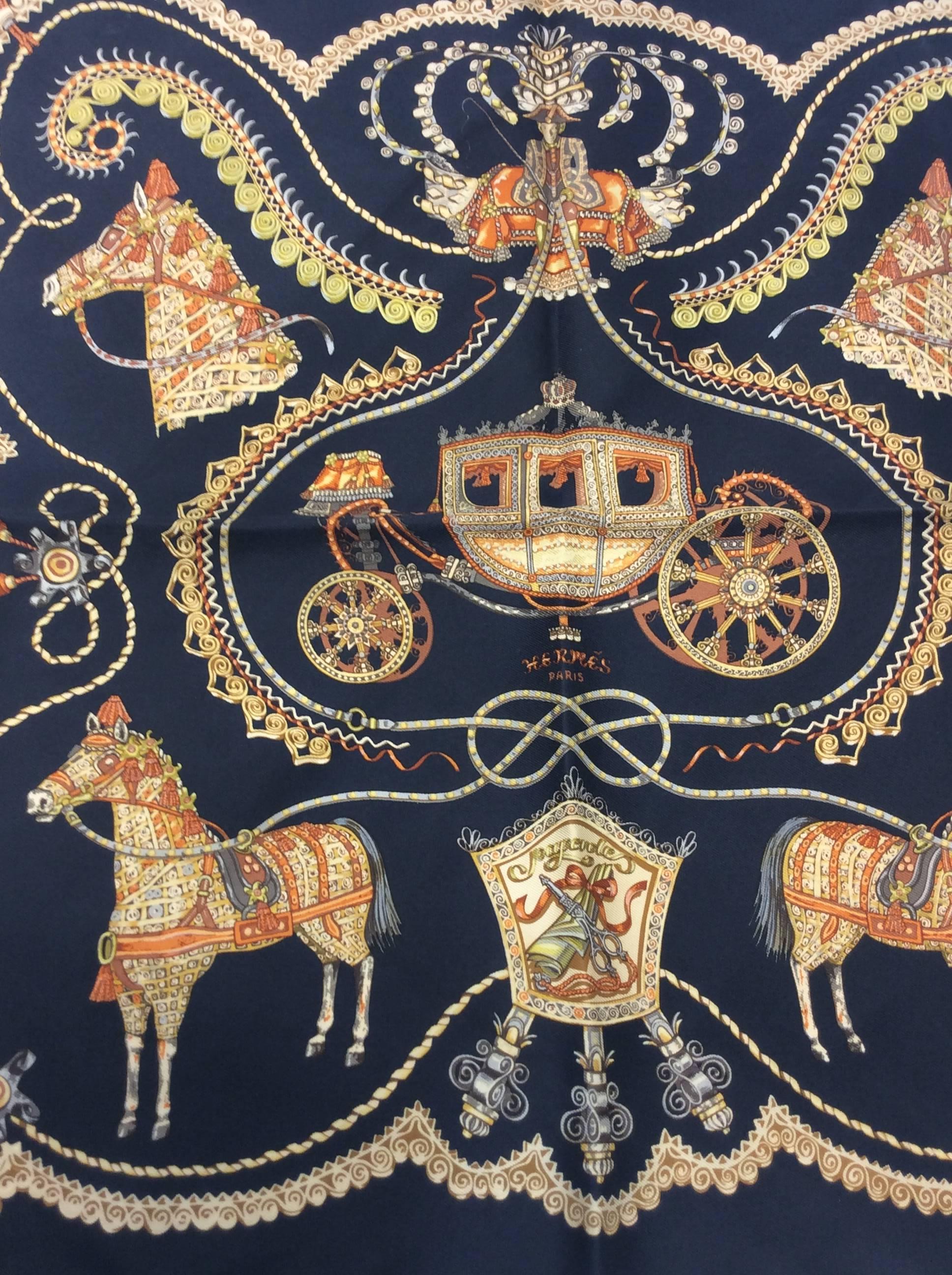 Hermes Black Printed Square Silk Scarf In Excellent Condition For Sale In Narberth, PA