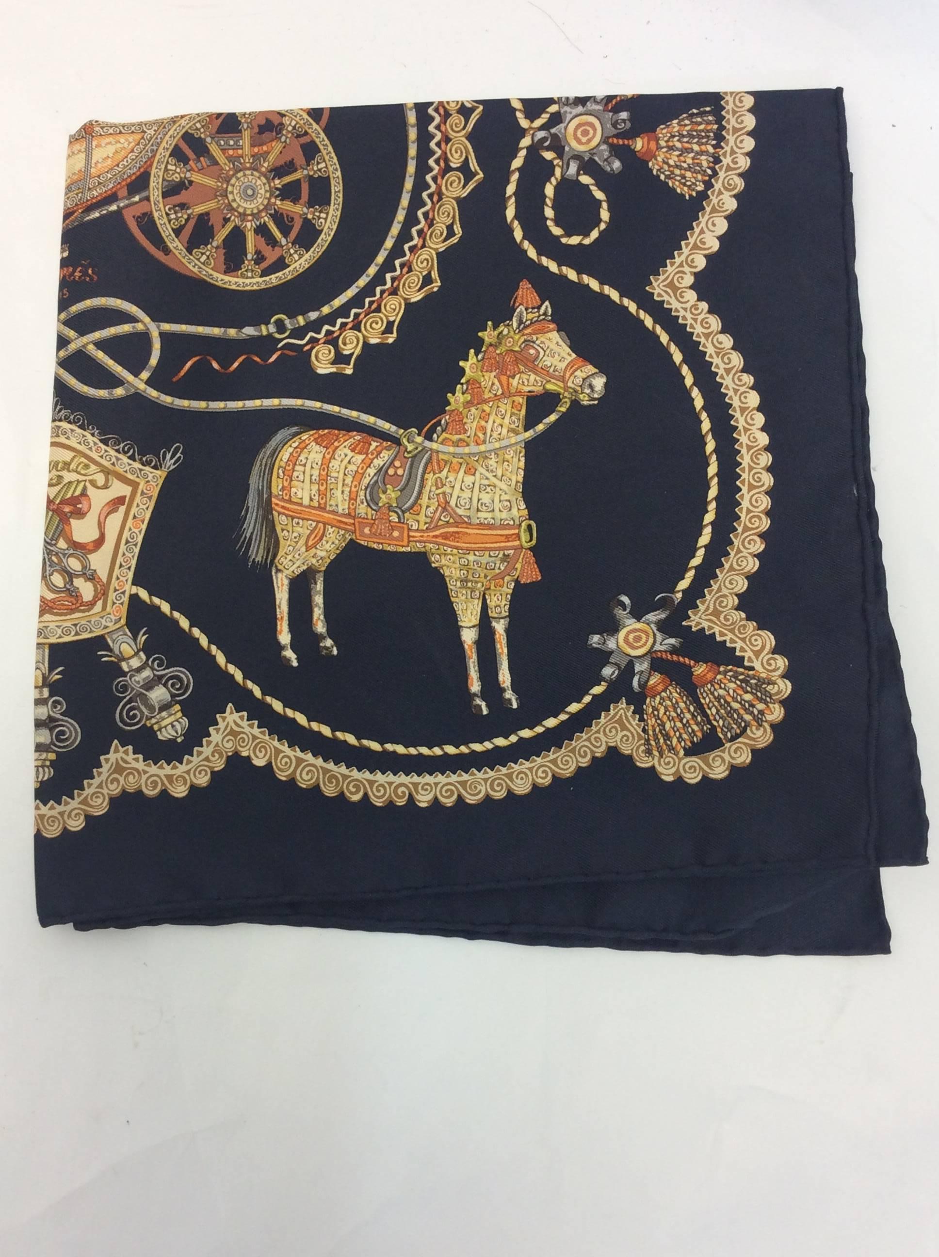 Women's Hermes Black Printed Square Silk Scarf For Sale