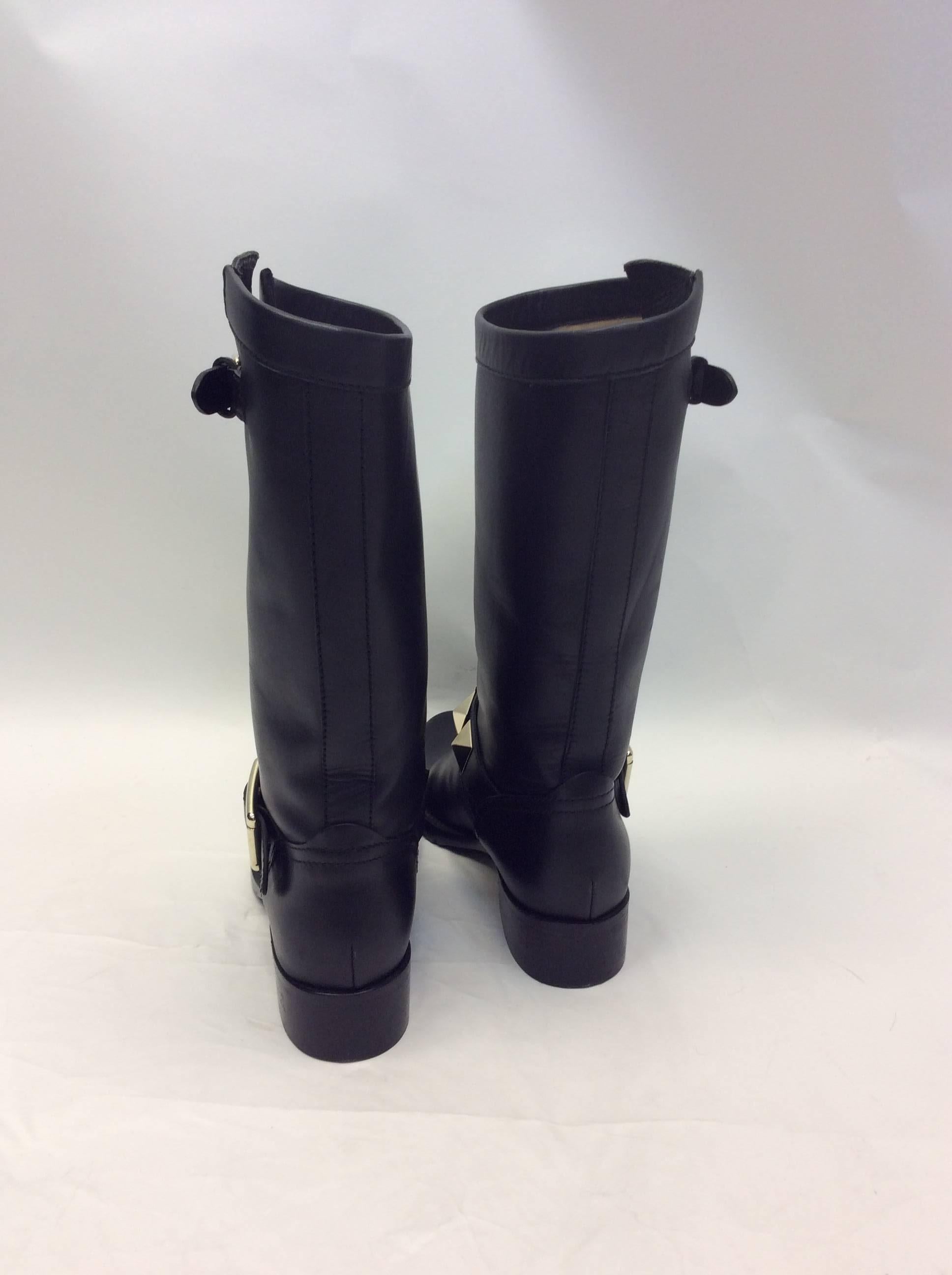 Valentino Leather Moto Studded Boots In Excellent Condition For Sale In Narberth, PA