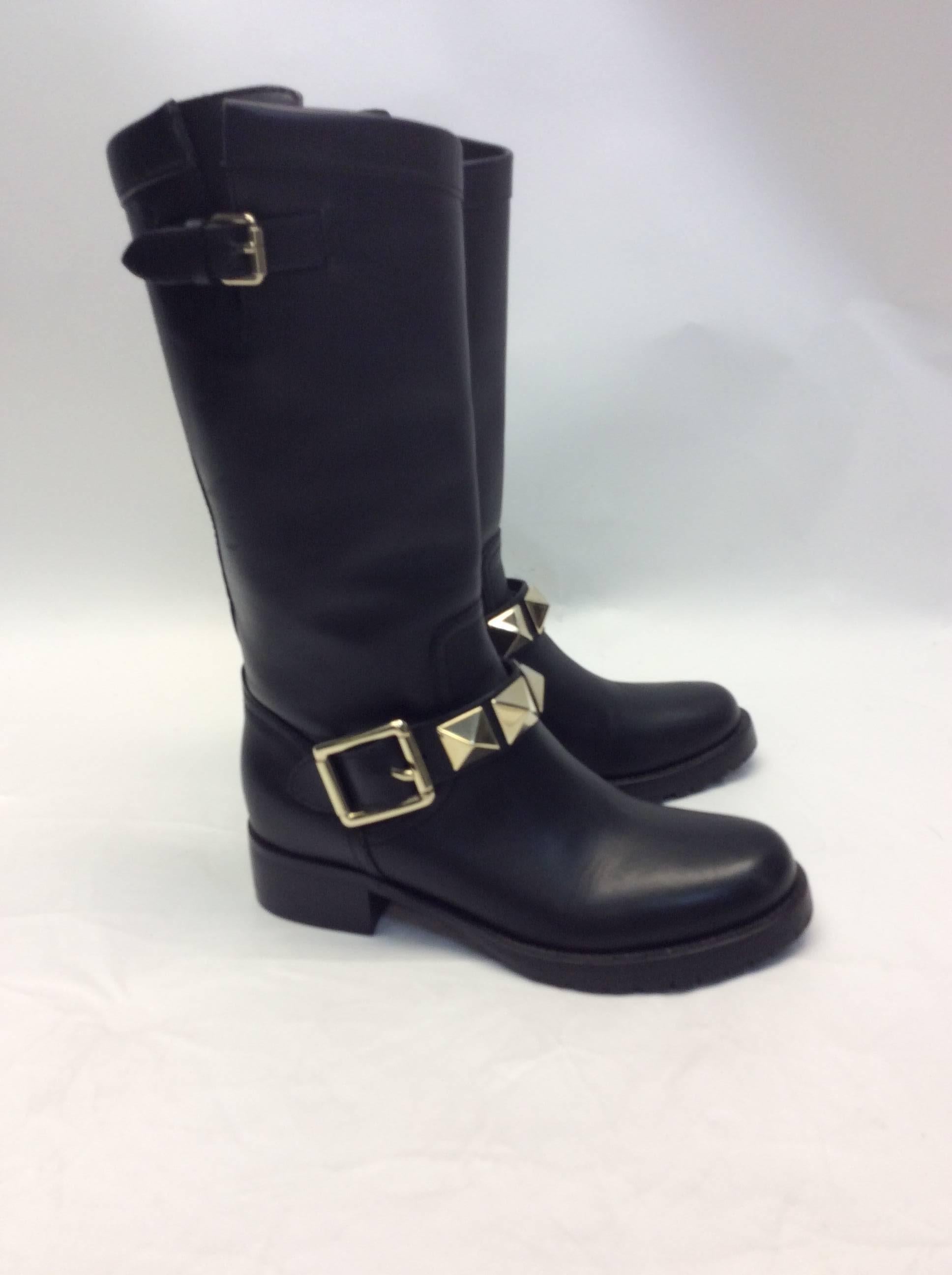 Women's Valentino Leather Moto Studded Boots For Sale