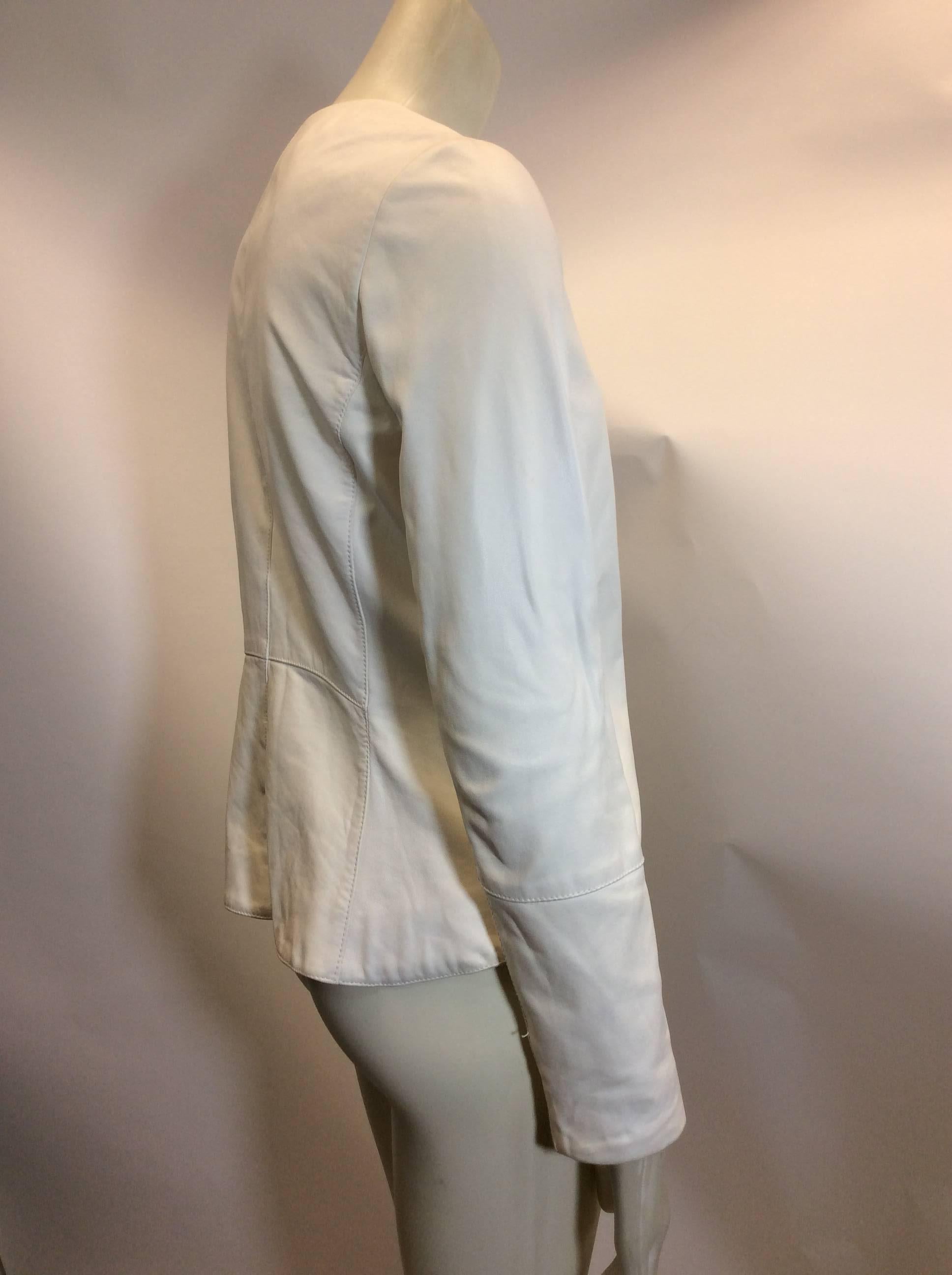 Vince White Leather Zip Up Jacket In Good Condition For Sale In Narberth, PA