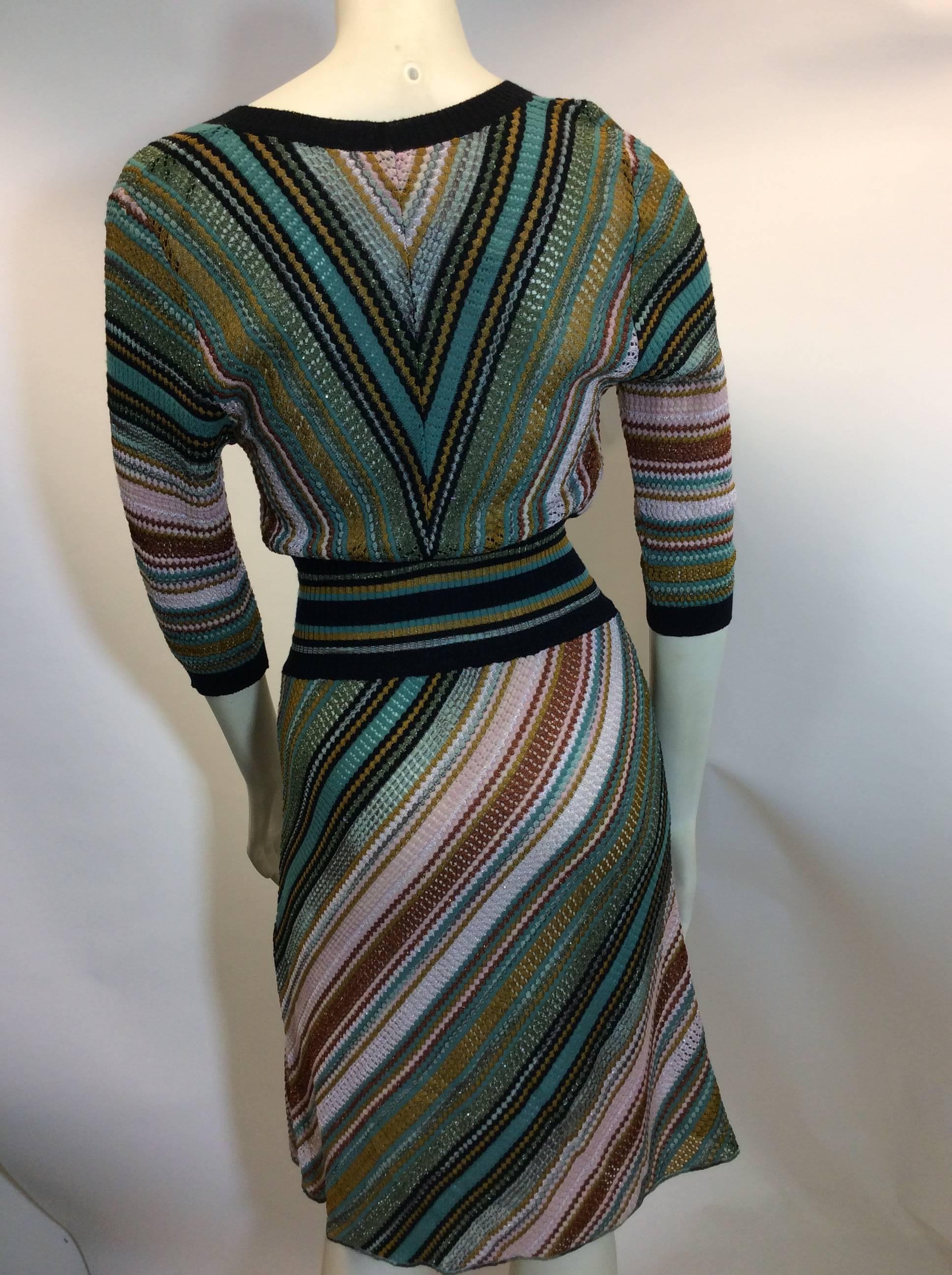 Black Missoni V Neck Striped Dress For Sale
