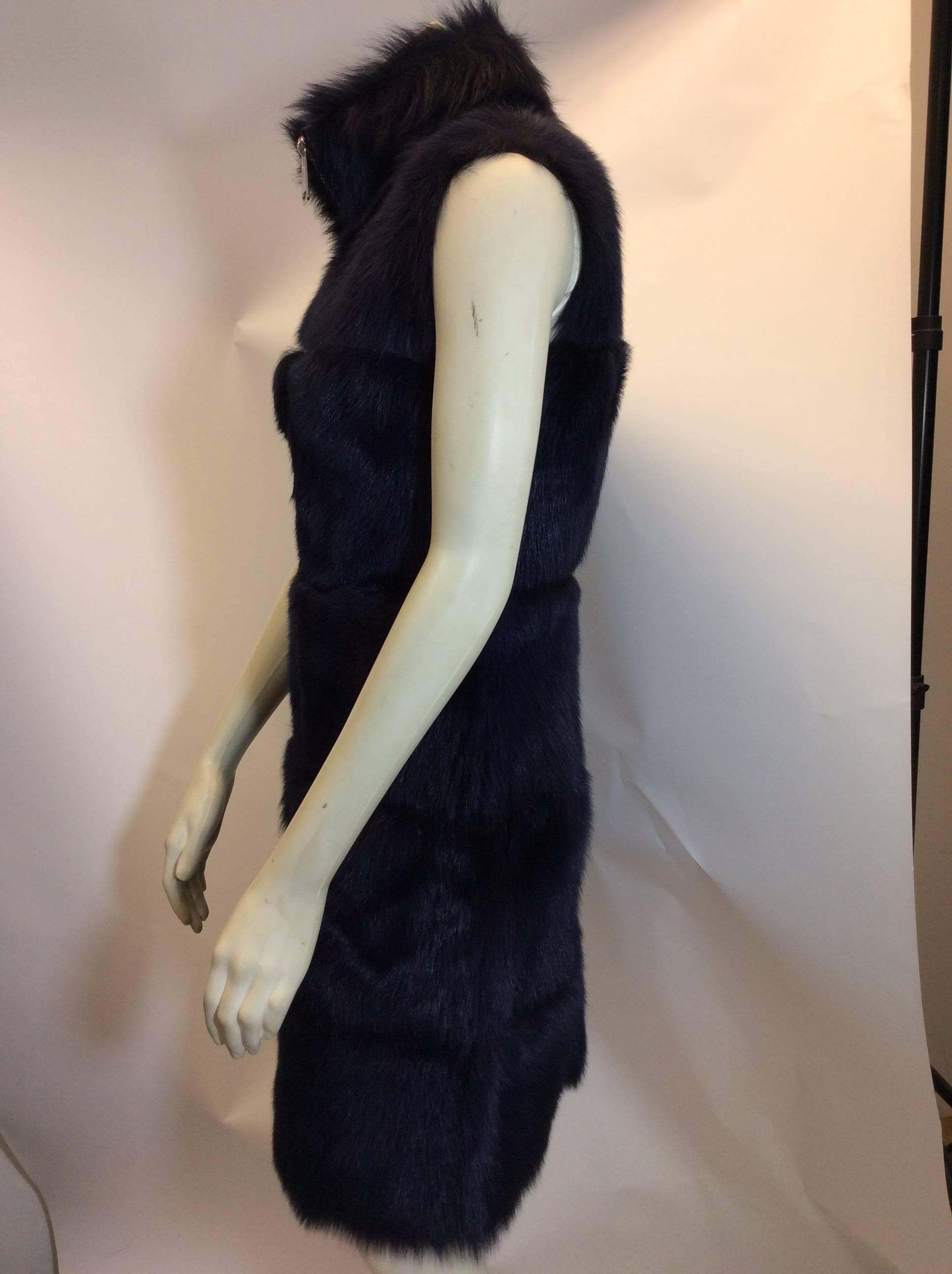 Via Veneto Navy Shearling And Leather Vest For Sale 1