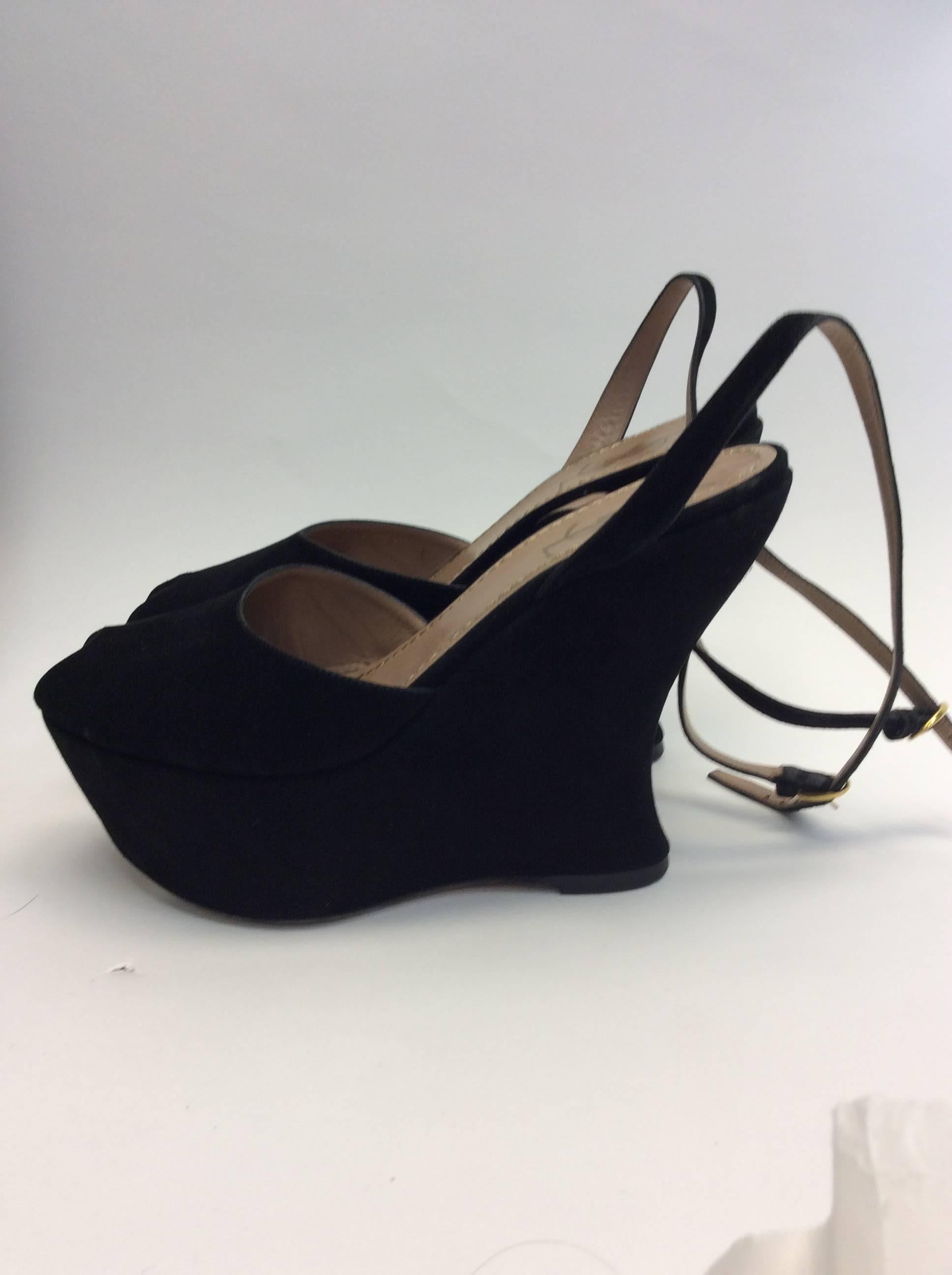Yves Saint Laurent Suede Wedge In Excellent Condition For Sale In Narberth, PA