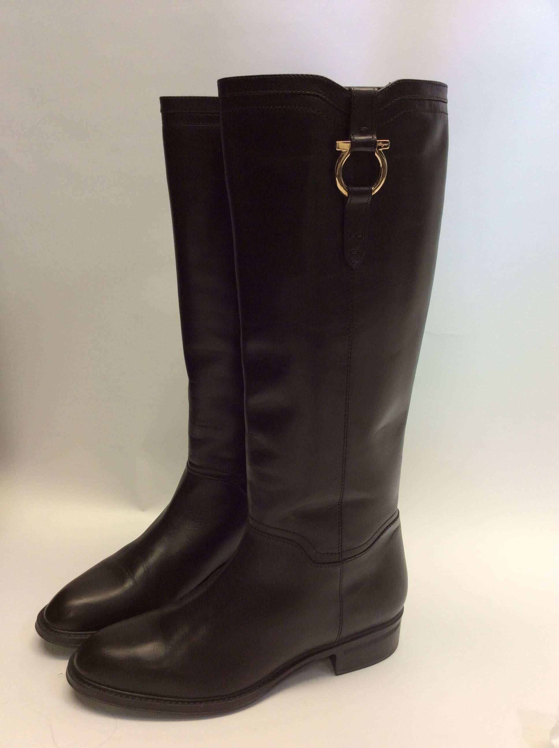Women's Salvatore Ferragamo Leather Riding Boot For Sale