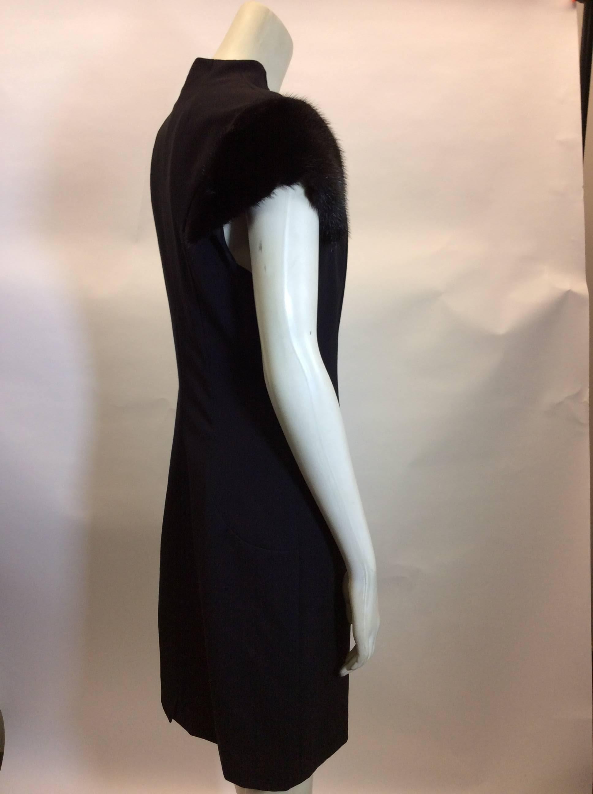 Mary Bays Mink Shoulder Black Dress In Excellent Condition For Sale In Narberth, PA