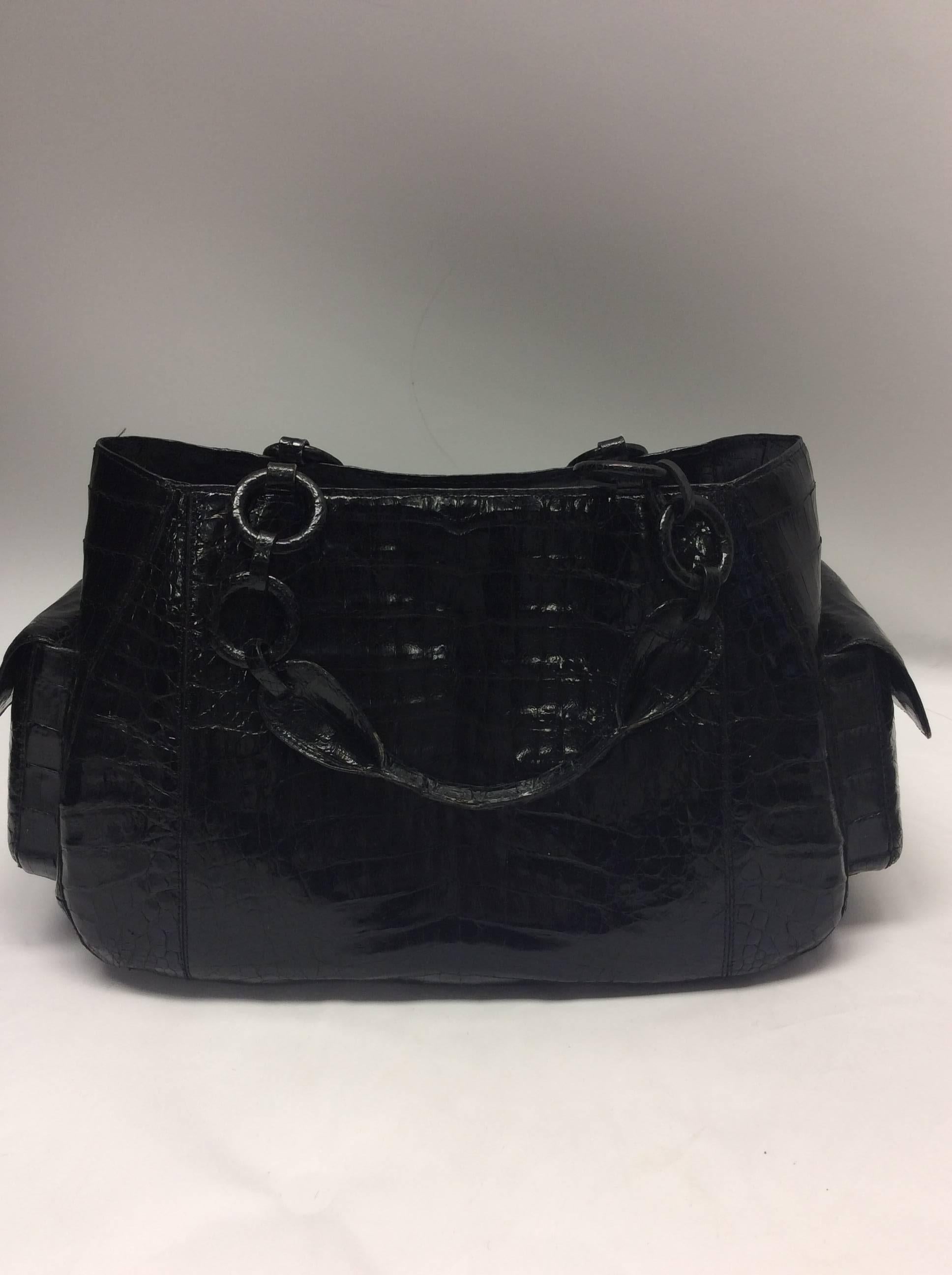 Nancy Gonzalez Black Crocodile Shoulder Bag In Excellent Condition For Sale In Narberth, PA
