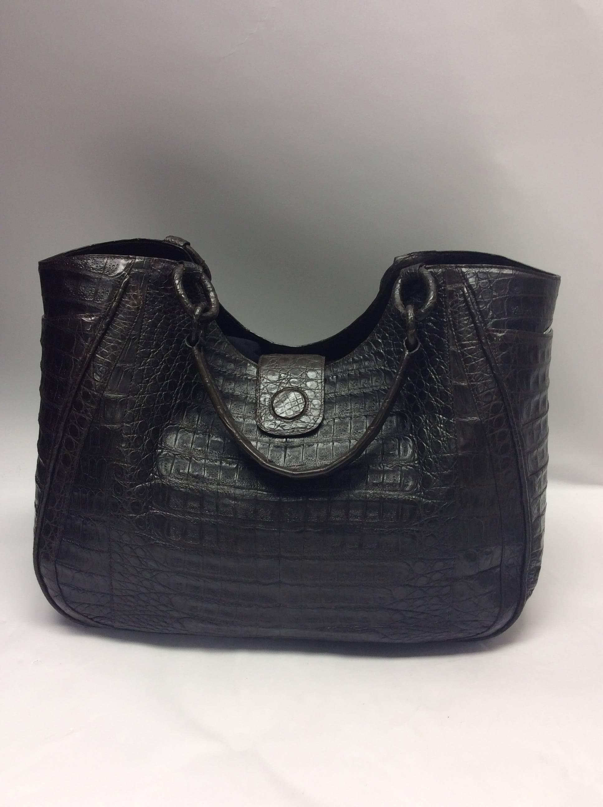 Black Nancy Gonzalez Brown Crocodile Shoulder Bag  For Sale