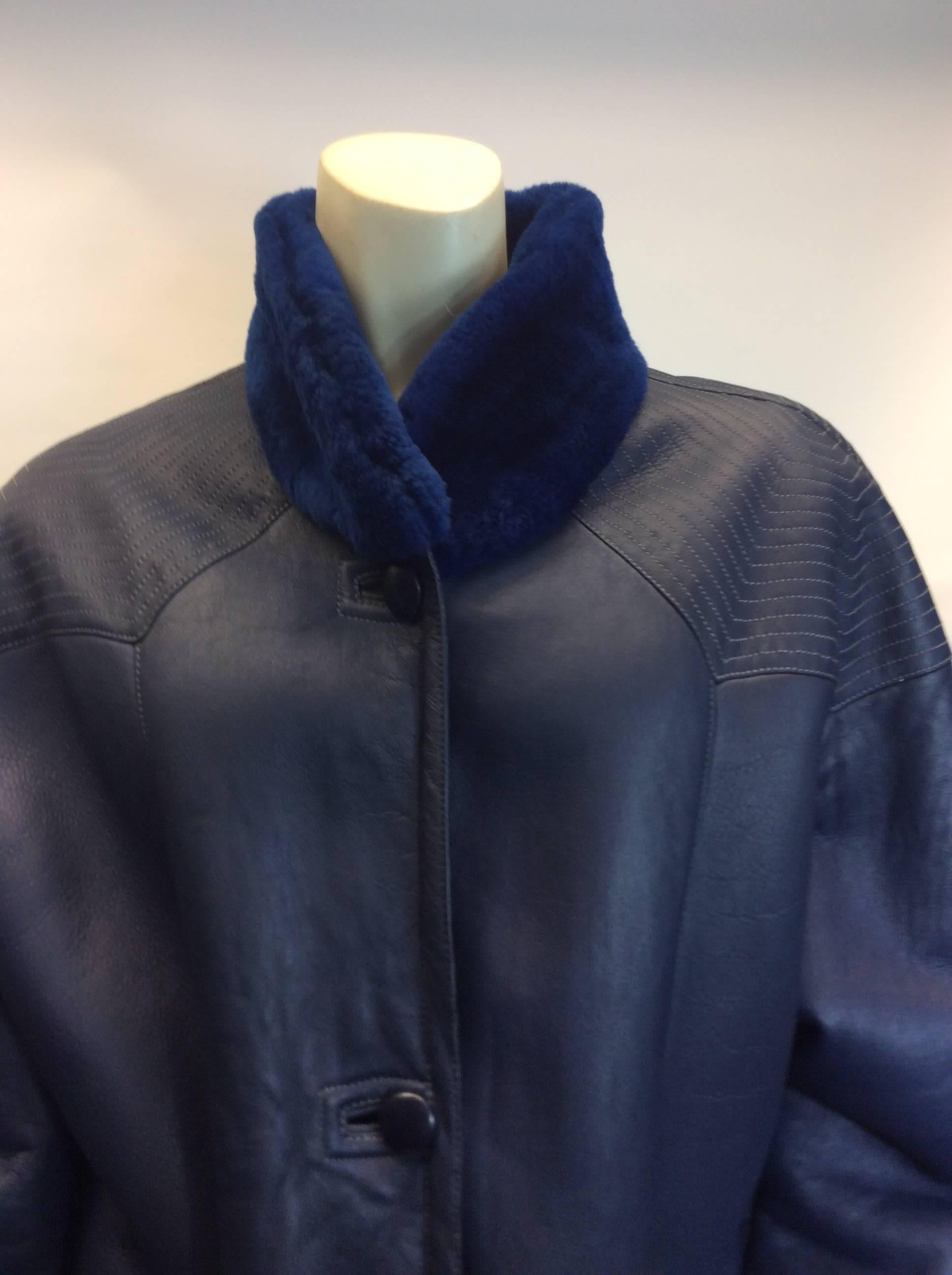 Tornopols Blue Shearling Leather Coat
Blue shearling and leather
Button down style with pockets
Made in the USA
$350
