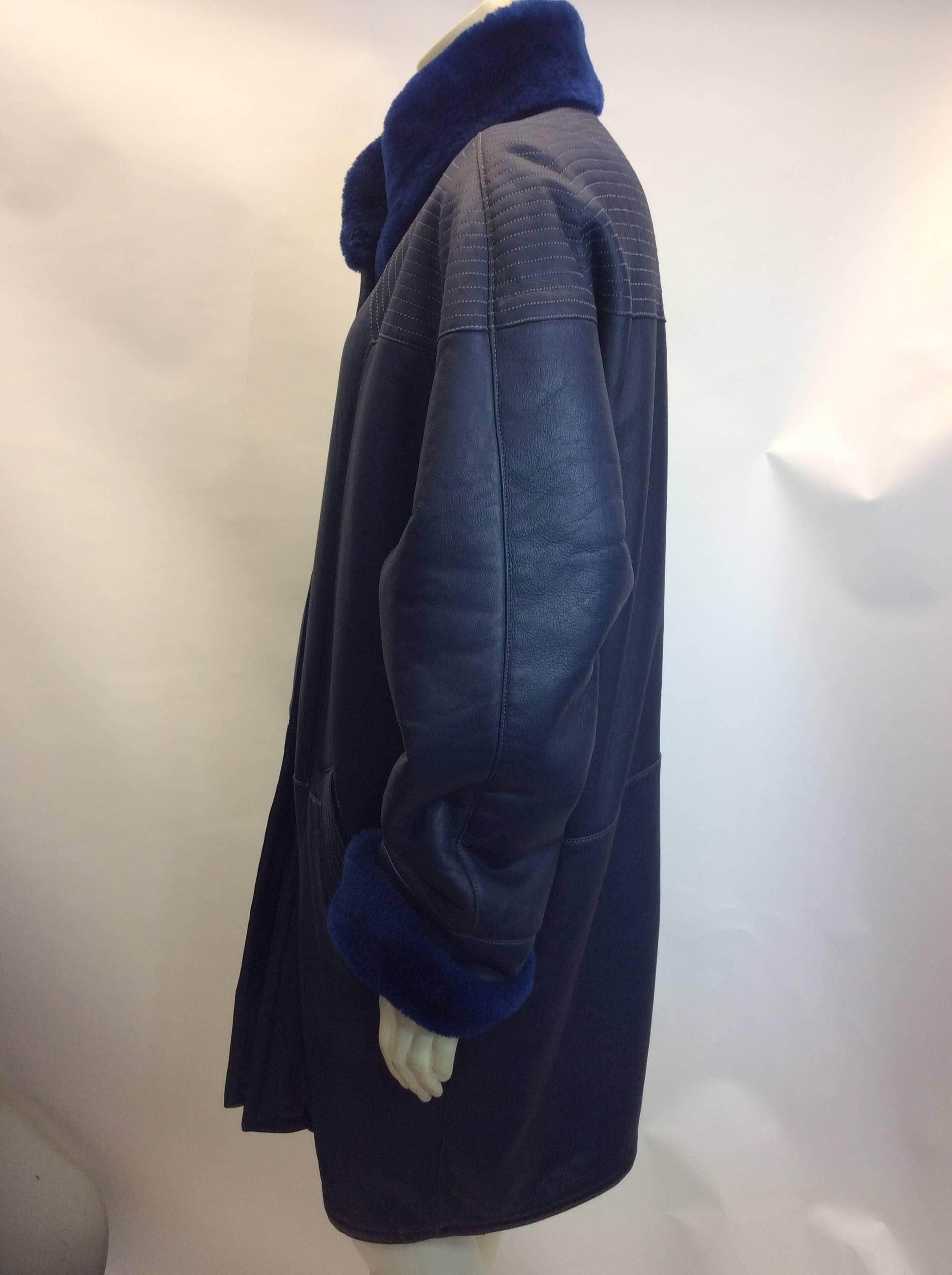 Black Tornopols Blue Shearling Leather Coat For Sale