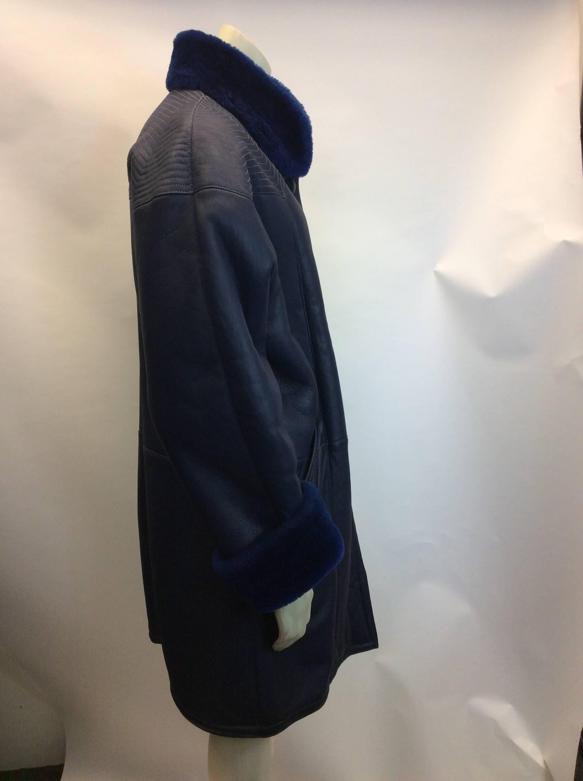 Women's Tornopols Blue Shearling Leather Coat For Sale