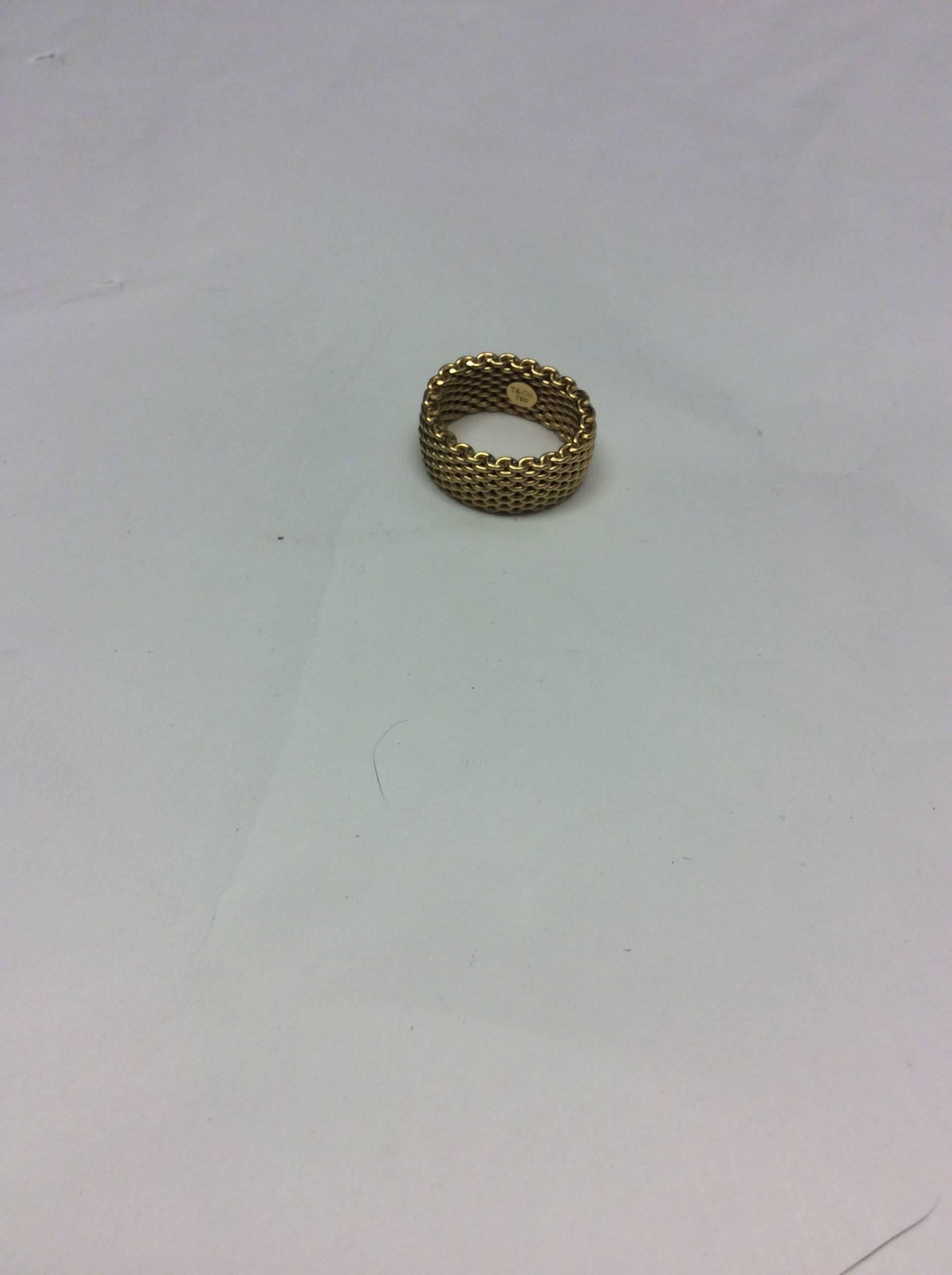 Brown Tiffany & Co. Gold Mesh Somerset 18K Ring  For Sale