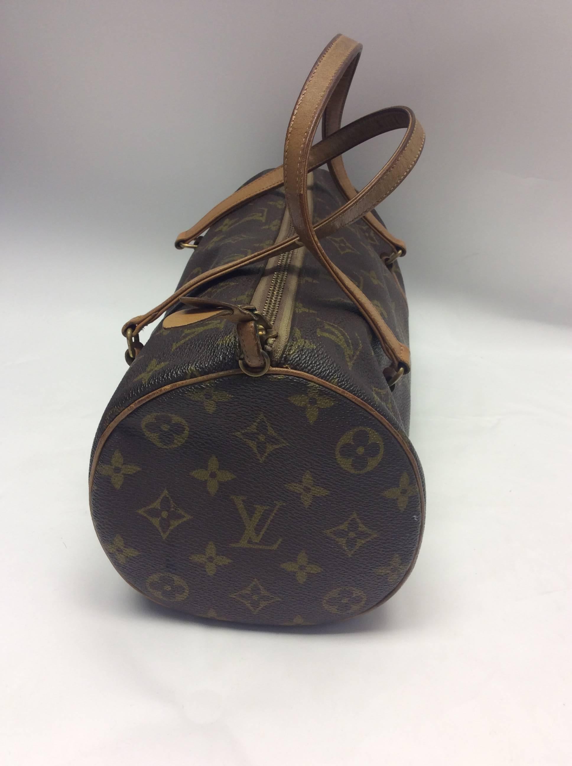 Louis Vuitton Papillon Monogram Shoulder Bag
Top zipper closure, leather zipper pull
Made in France
Monogram print on canvas, leather 
Vintage patina, see photos 
$399