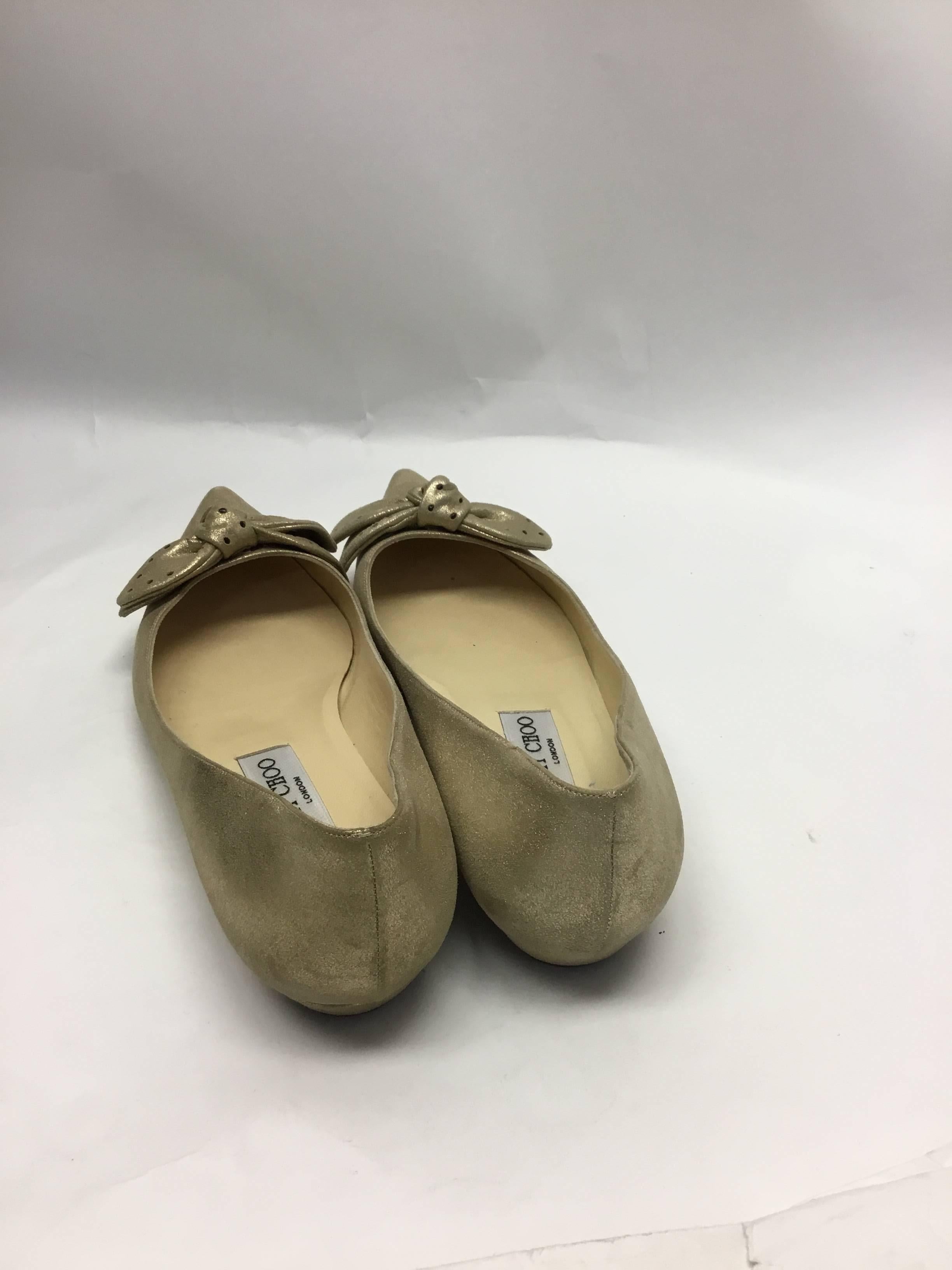 Brown Jimmy Choo Gold Bow Flats For Sale