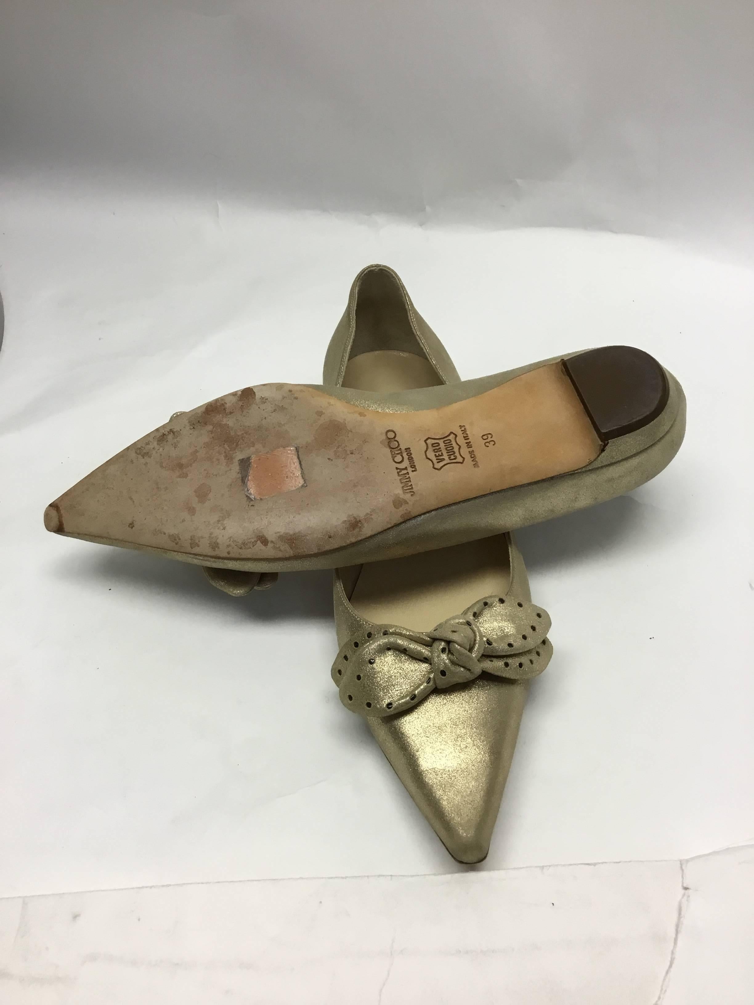 Women's Jimmy Choo Gold Bow Flats For Sale