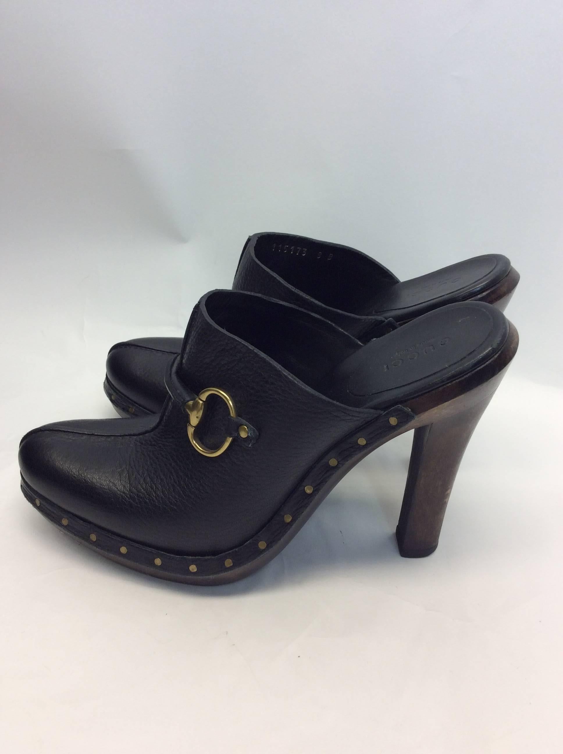 Women's Gucci Black Leather Clog Heels