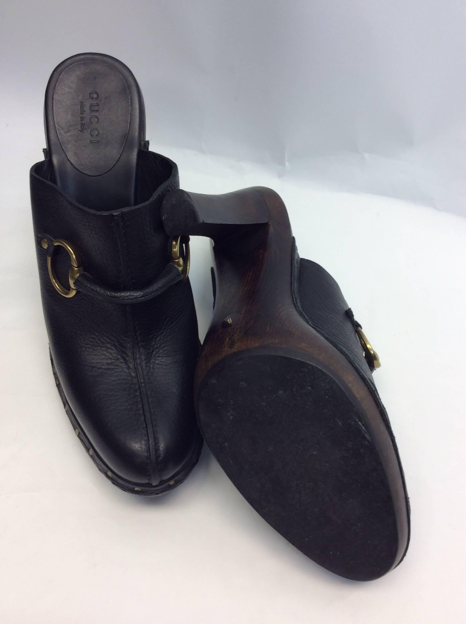 Gucci Black Leather Clog Heels 1