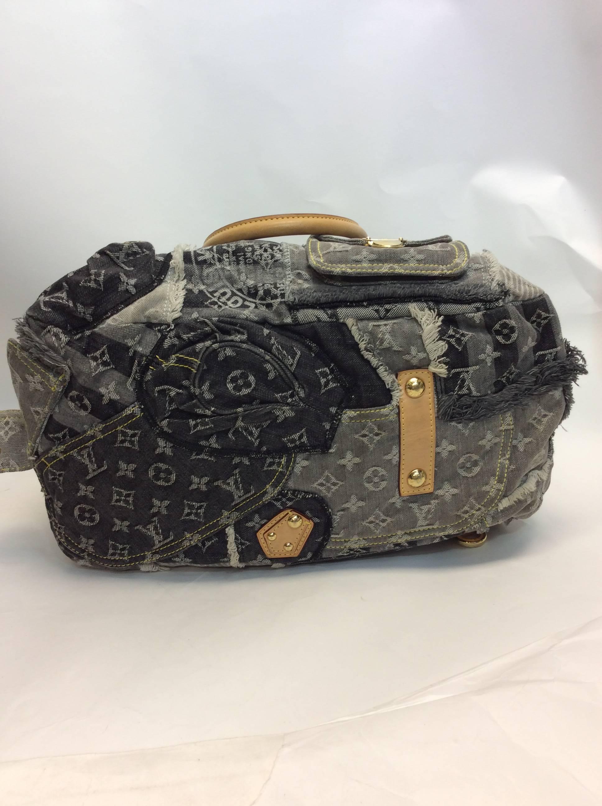 Black Louis Vuitton Monogram Denim Patchwork Large Shoulder Bag For Sale